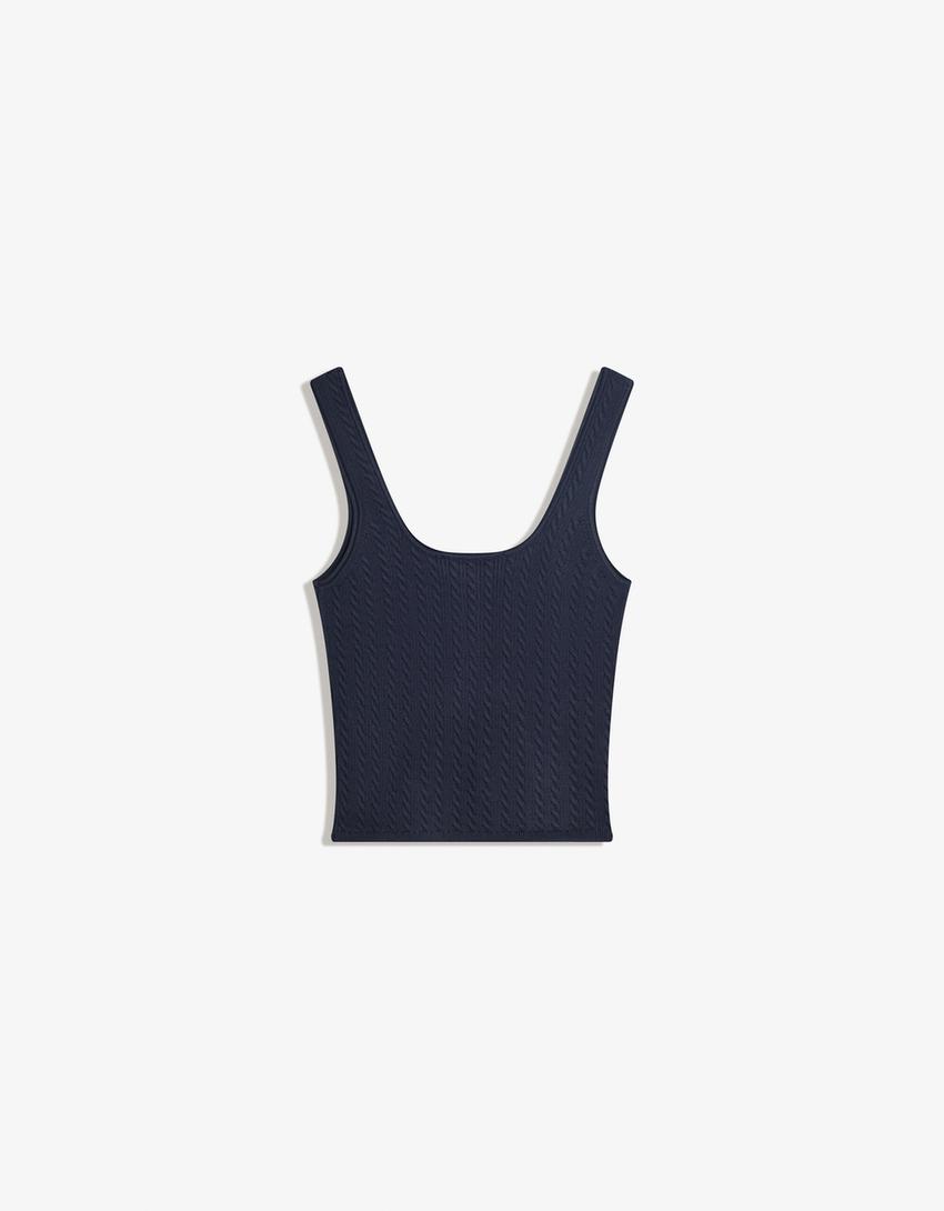 Cable-knit strappy top-Blue