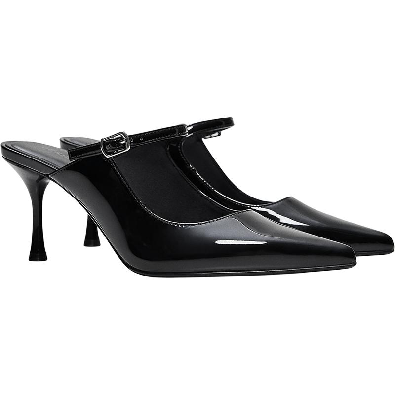 Buckled heeled mule shoes — BLACK