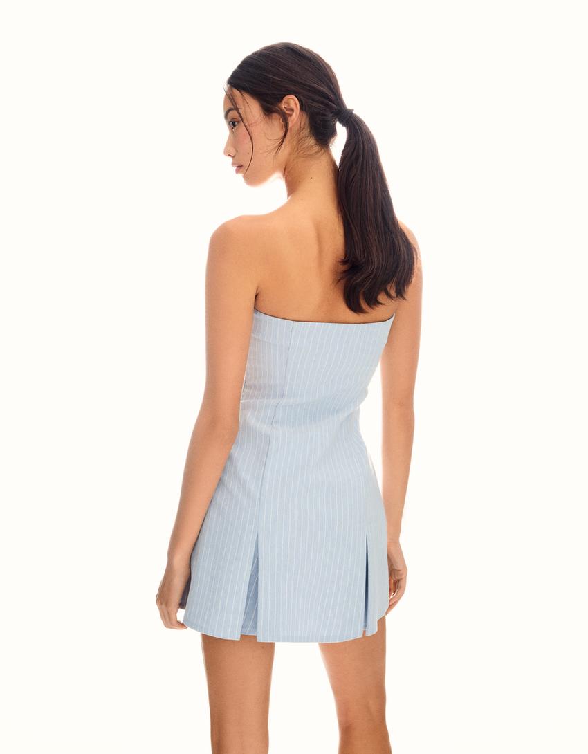 Vestito mini a fascia con cintura-Azzurro Chiaro-1