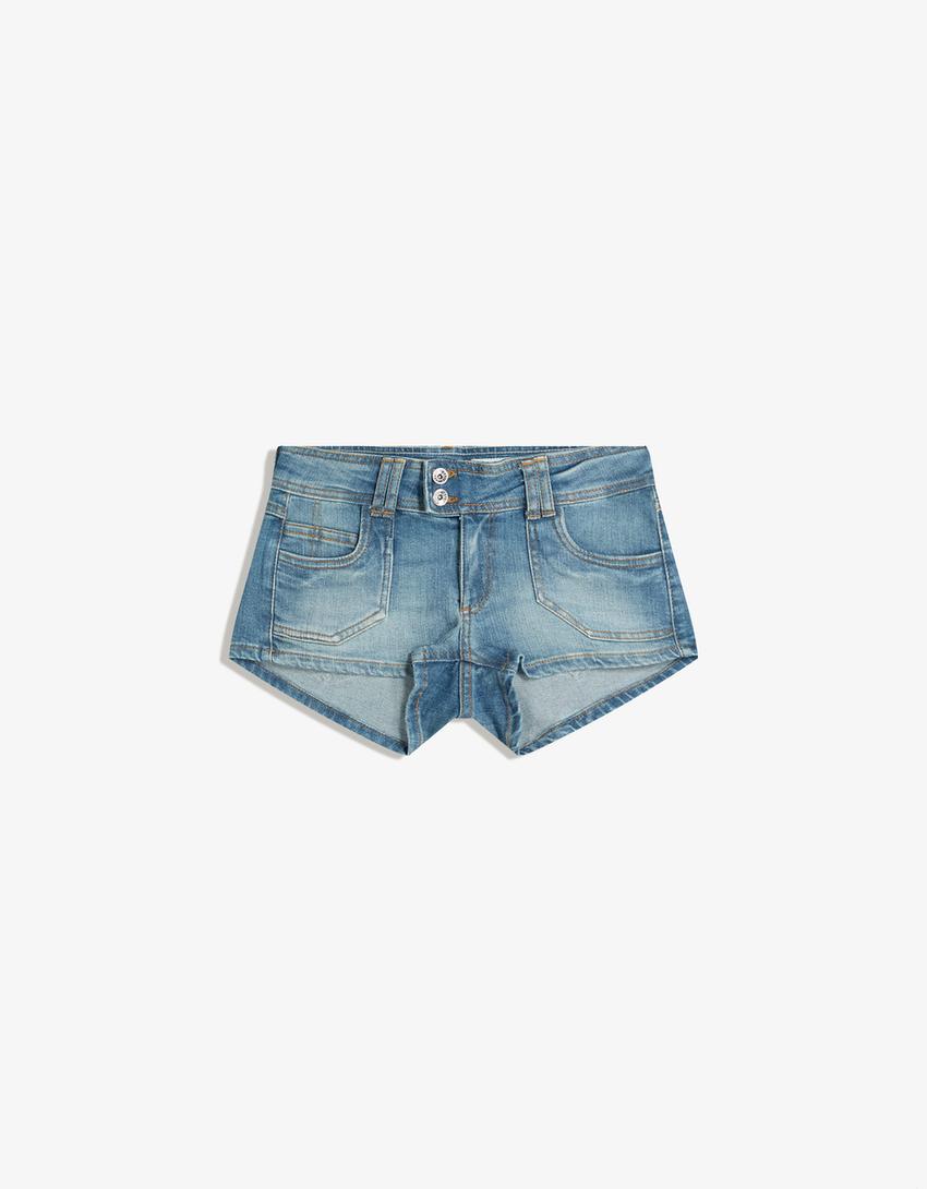 Mini denim short-Gewassen blauw
