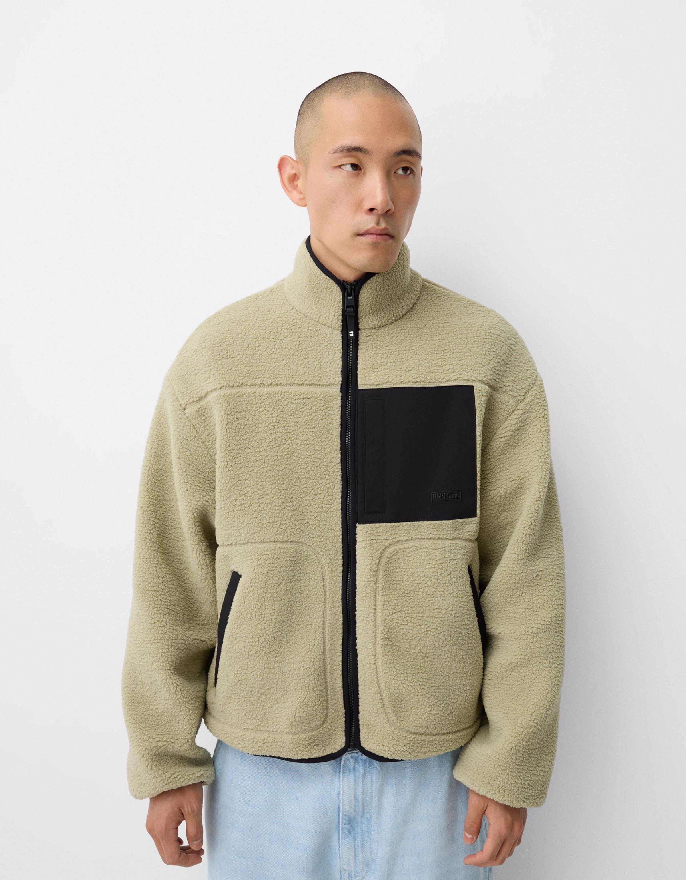 Bershka oversized faux shearling jacket hotsell