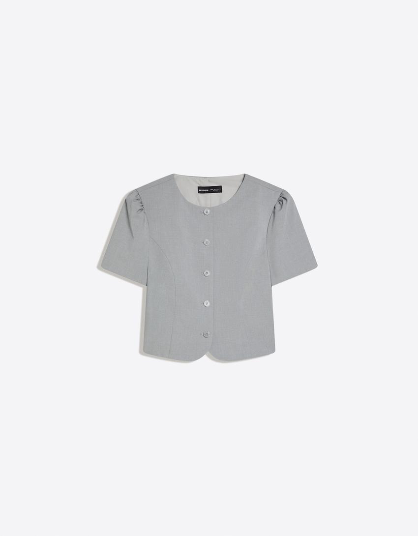 Blazer manga corta abullonada-Gris