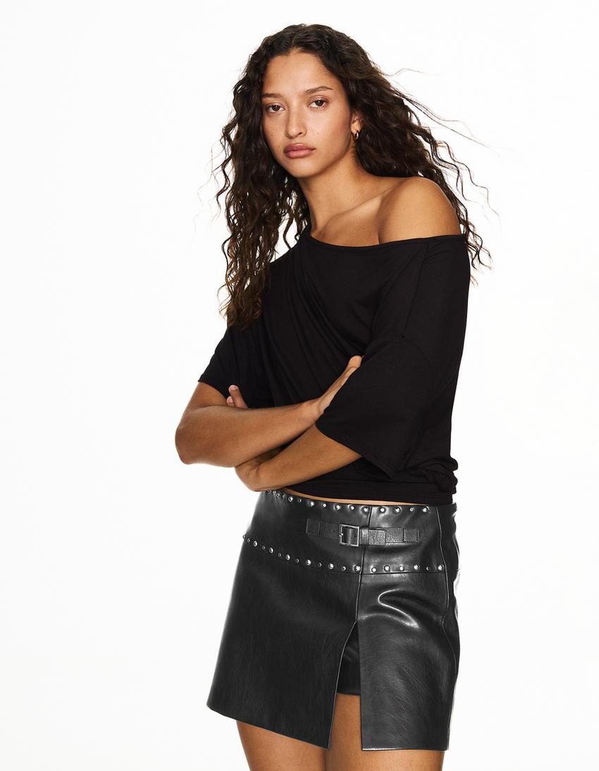Mini leather effect skirt-Black