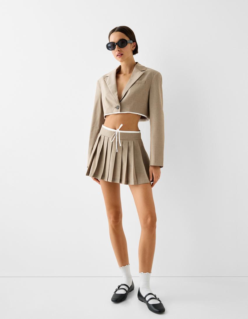 Blazer cropped détail popeline-Taupe-3