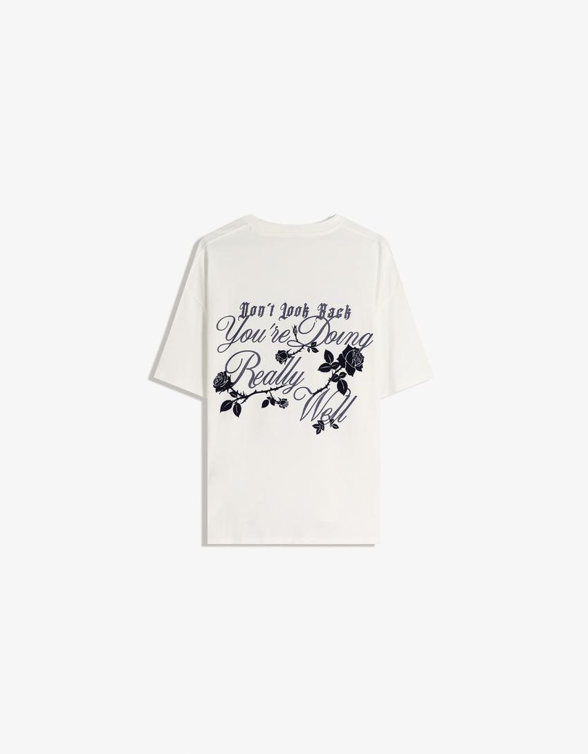 T-shirt à manches courtes imprimé-Blanc cassé