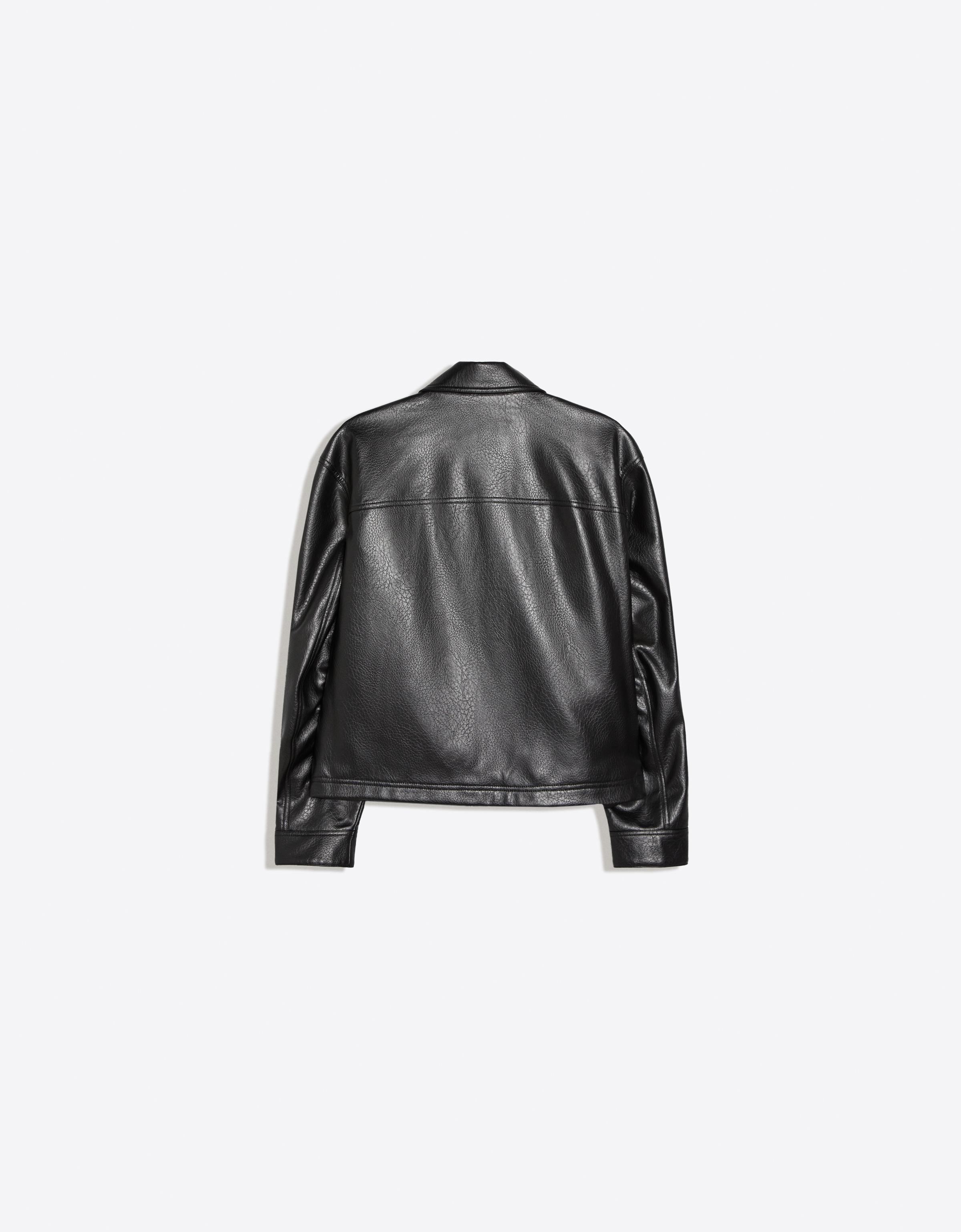 Leather effect jacket with clasps — Black