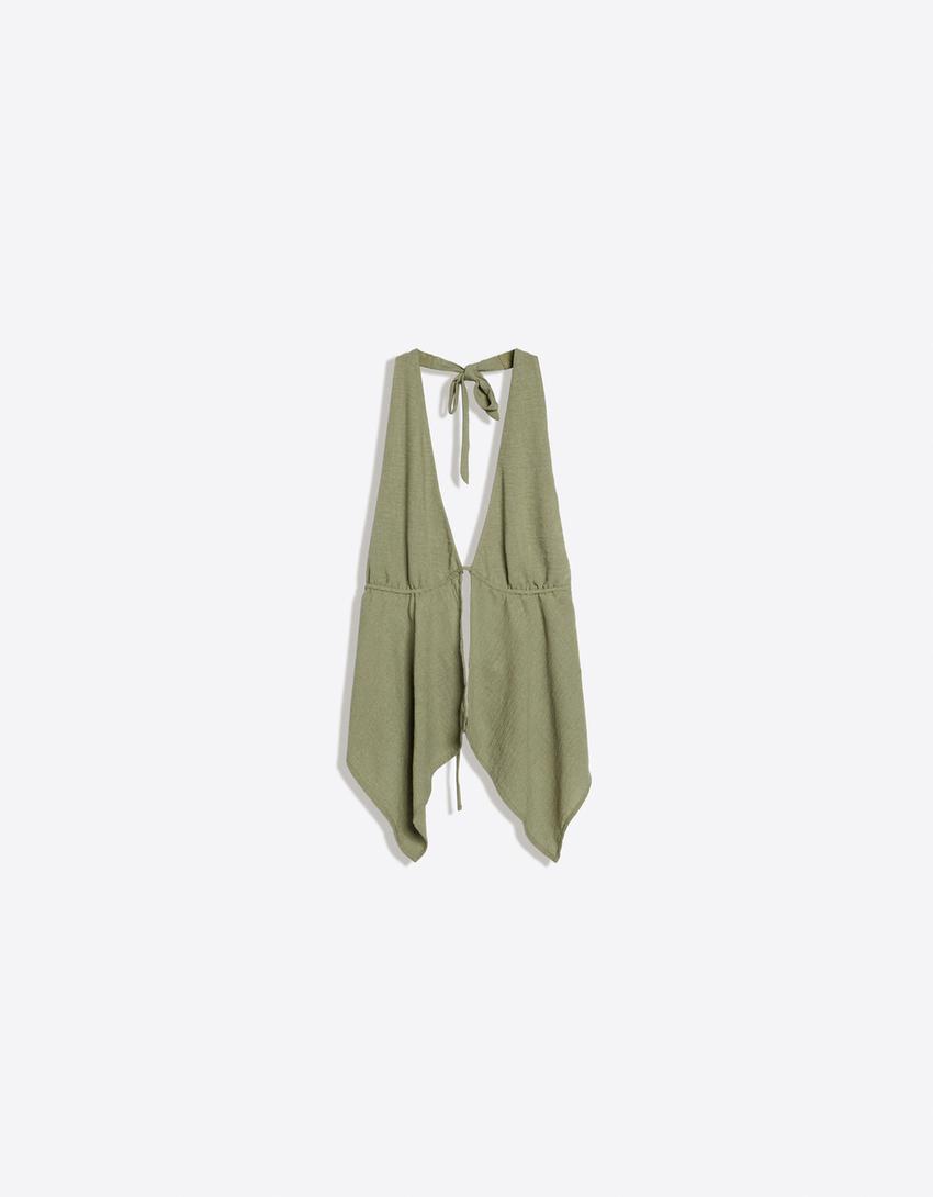 Tied halter top-Khaki