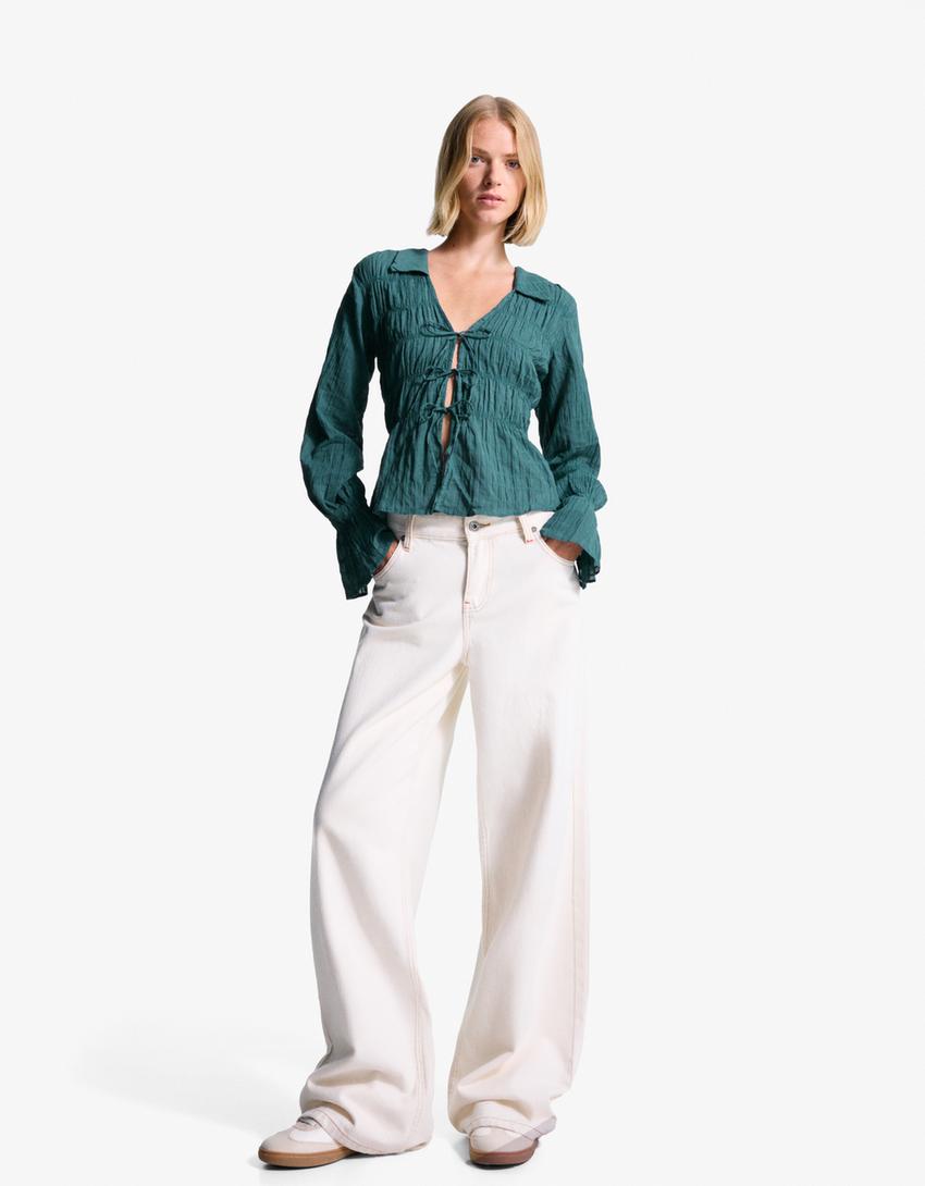 Chemise rustique froncée-Vert