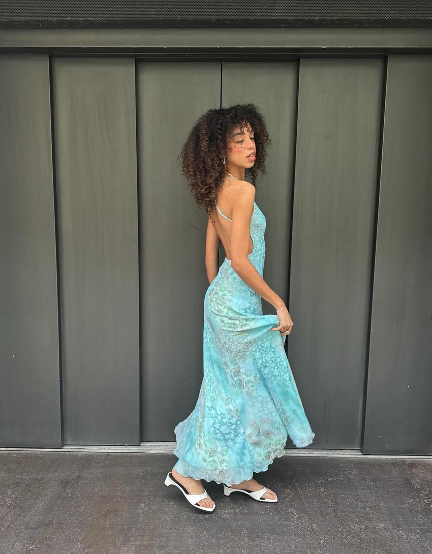 Vestido midi estampado-Verde-1