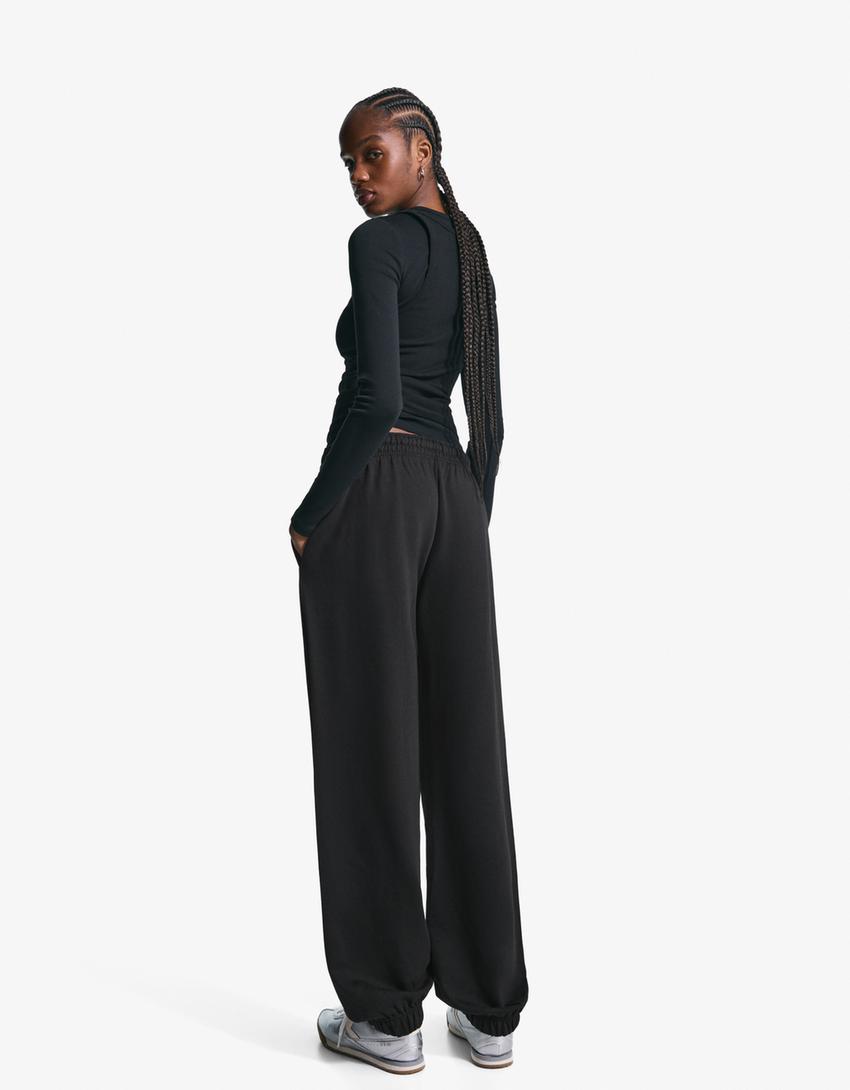 Pantaloni jogger flaușați-Negru