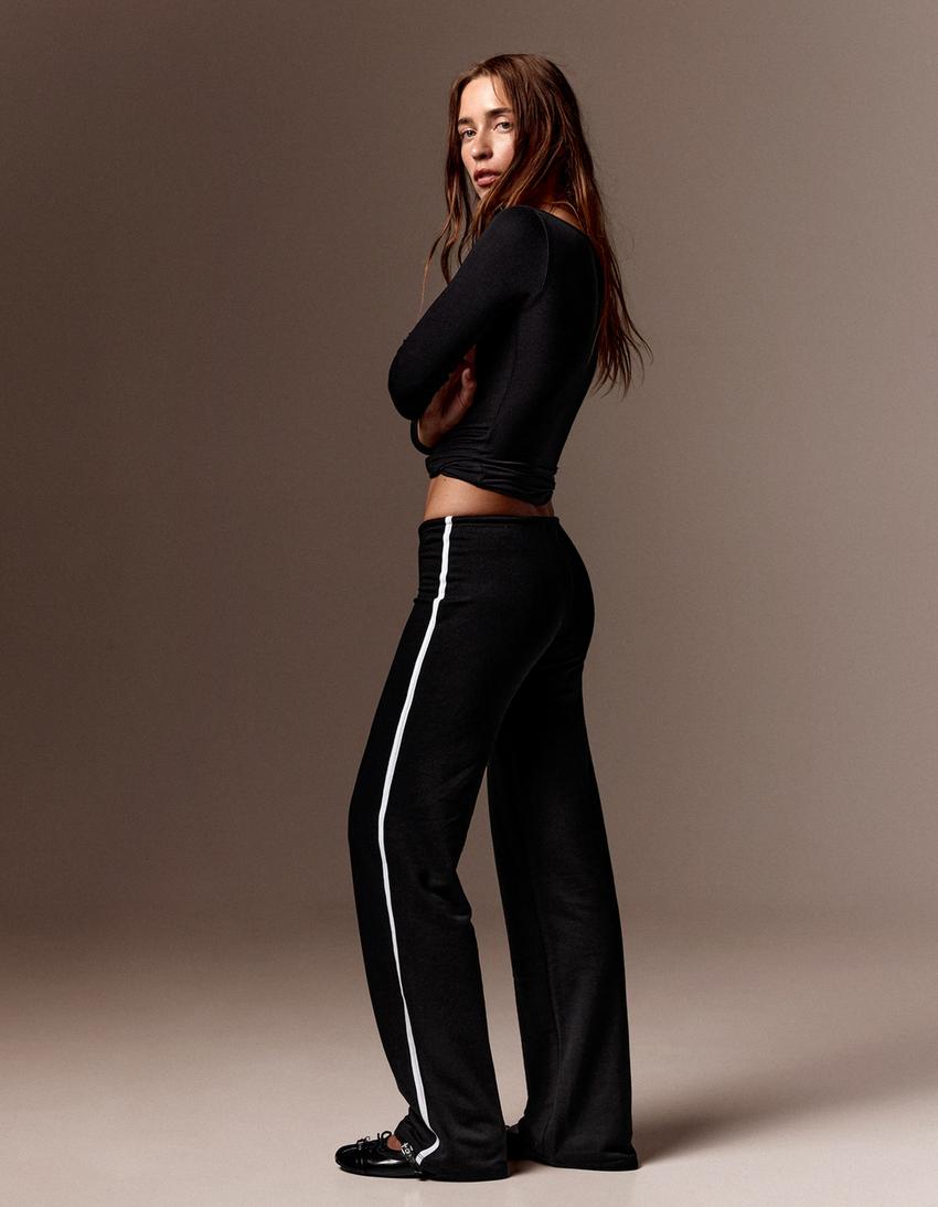 Side stripe plush joggers-Black