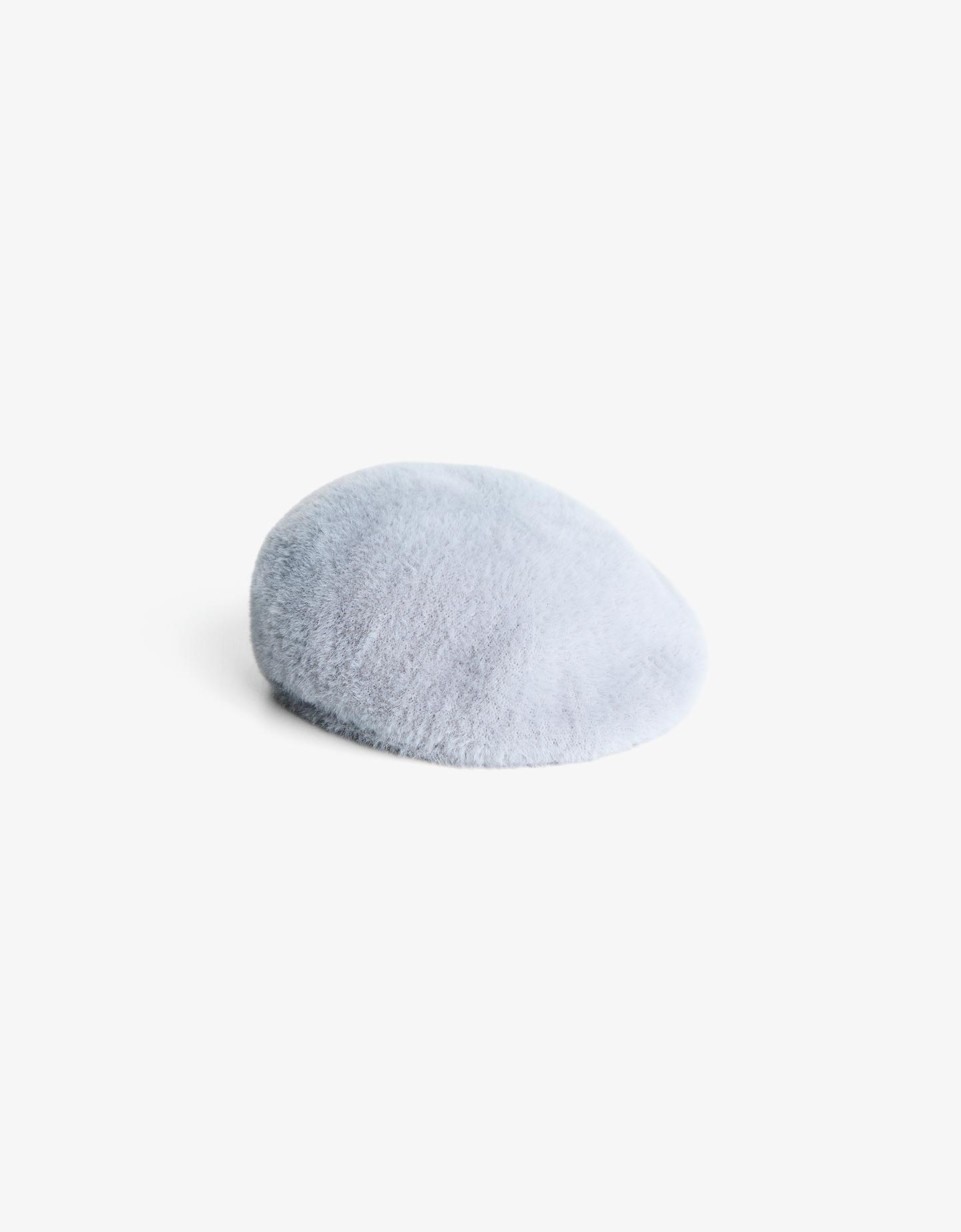 Bershka beret z efektem futra out of core szary