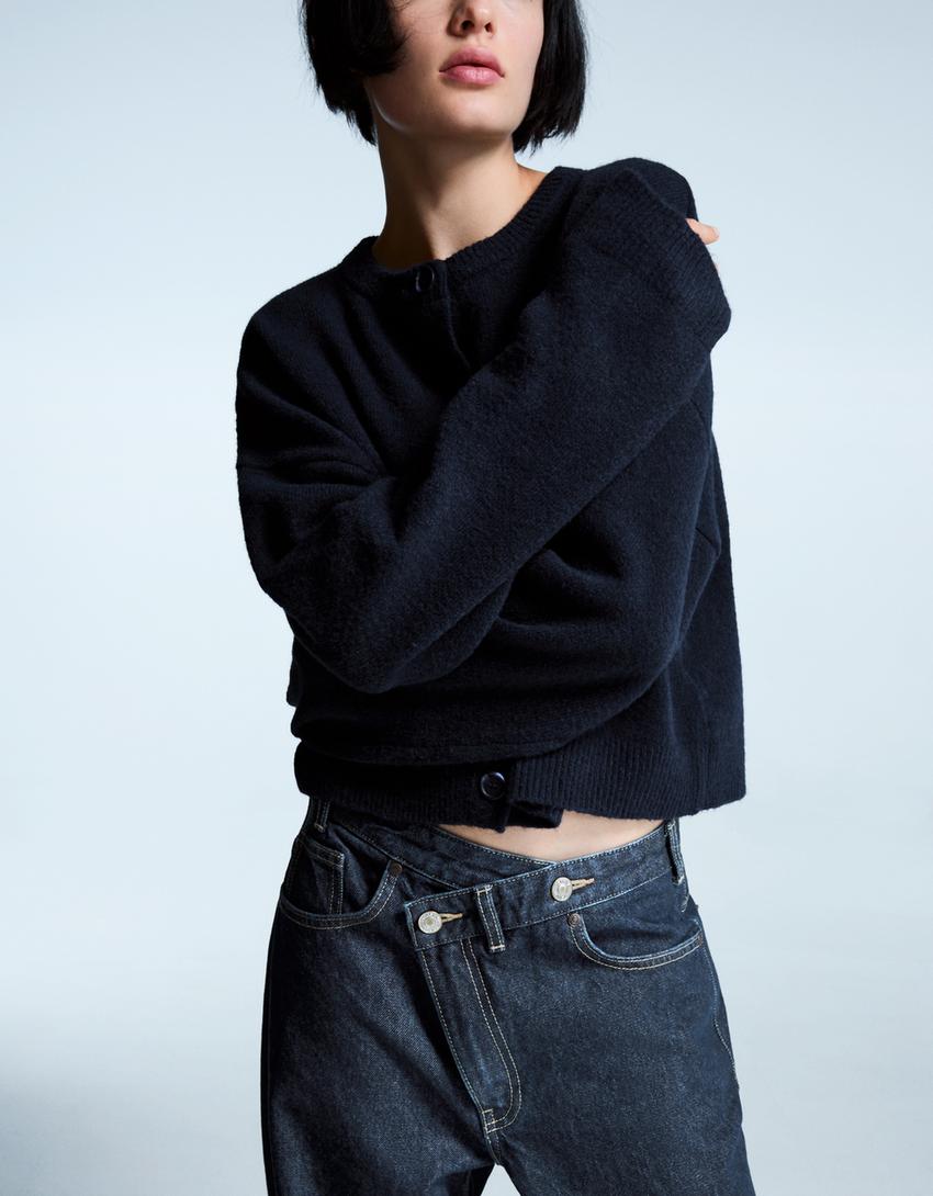 Cardigan mit Knöpfen in Soft Touch Qualität-Blau