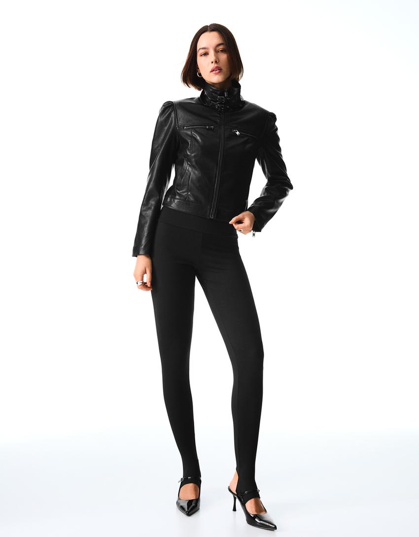 Kunstlederjacke mit Schnallen-Schwarz