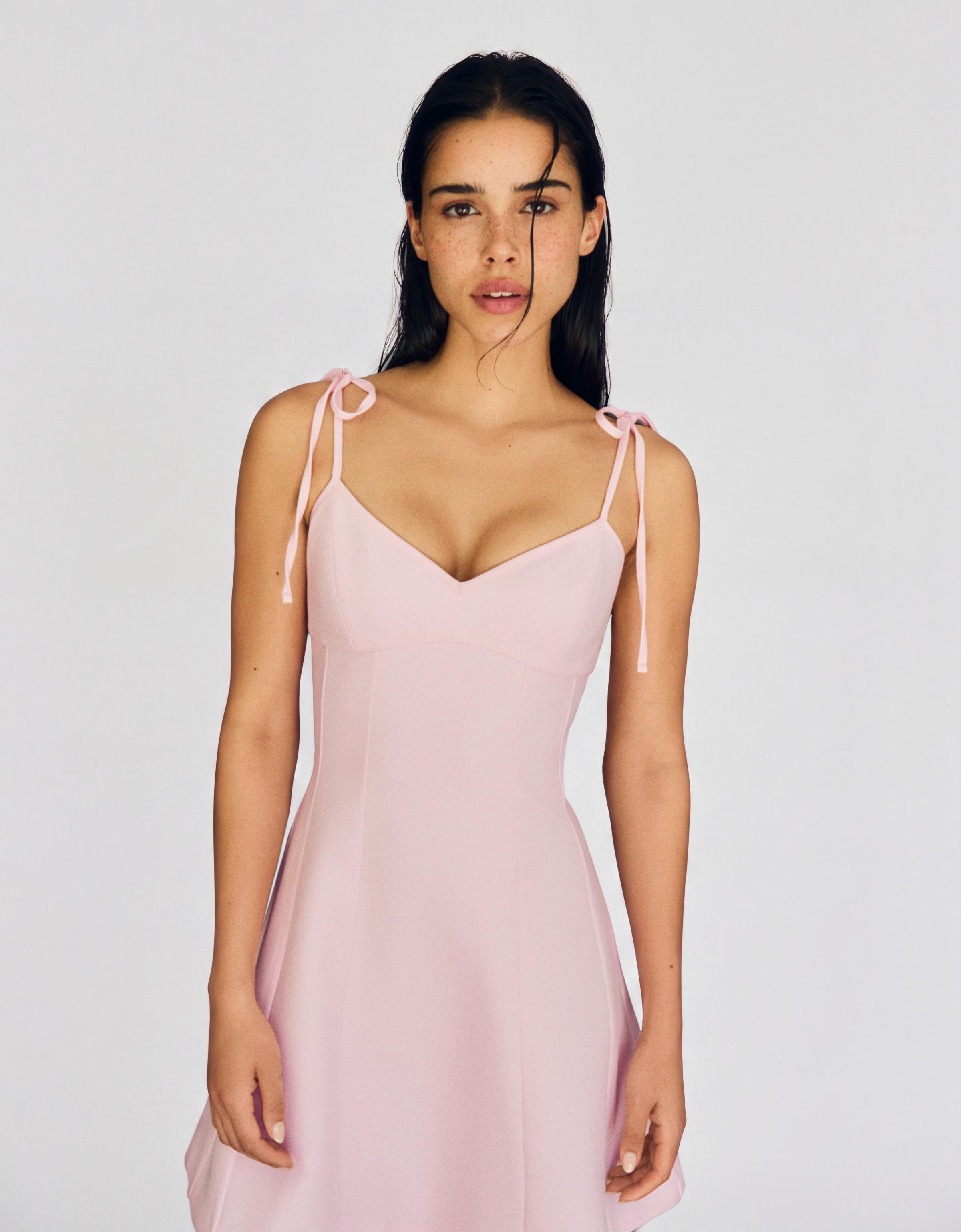Mini dress with ribbon straps