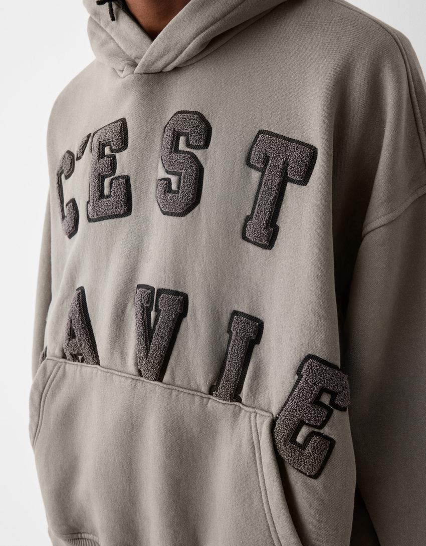 Boxy fit hoodie with patches-Grey