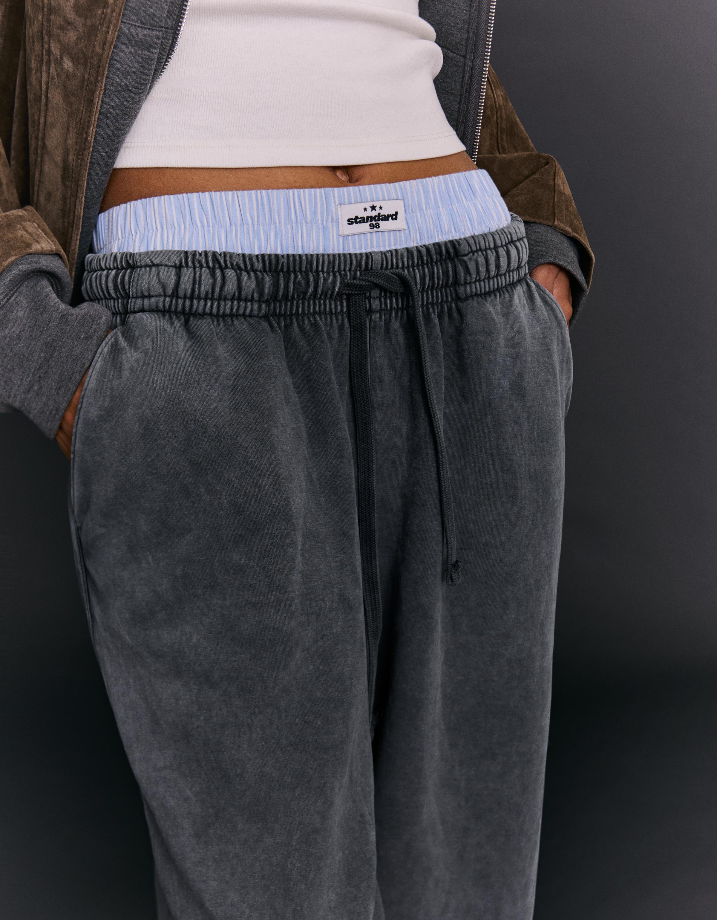 Barrel plush trousers with stoppers — Grey