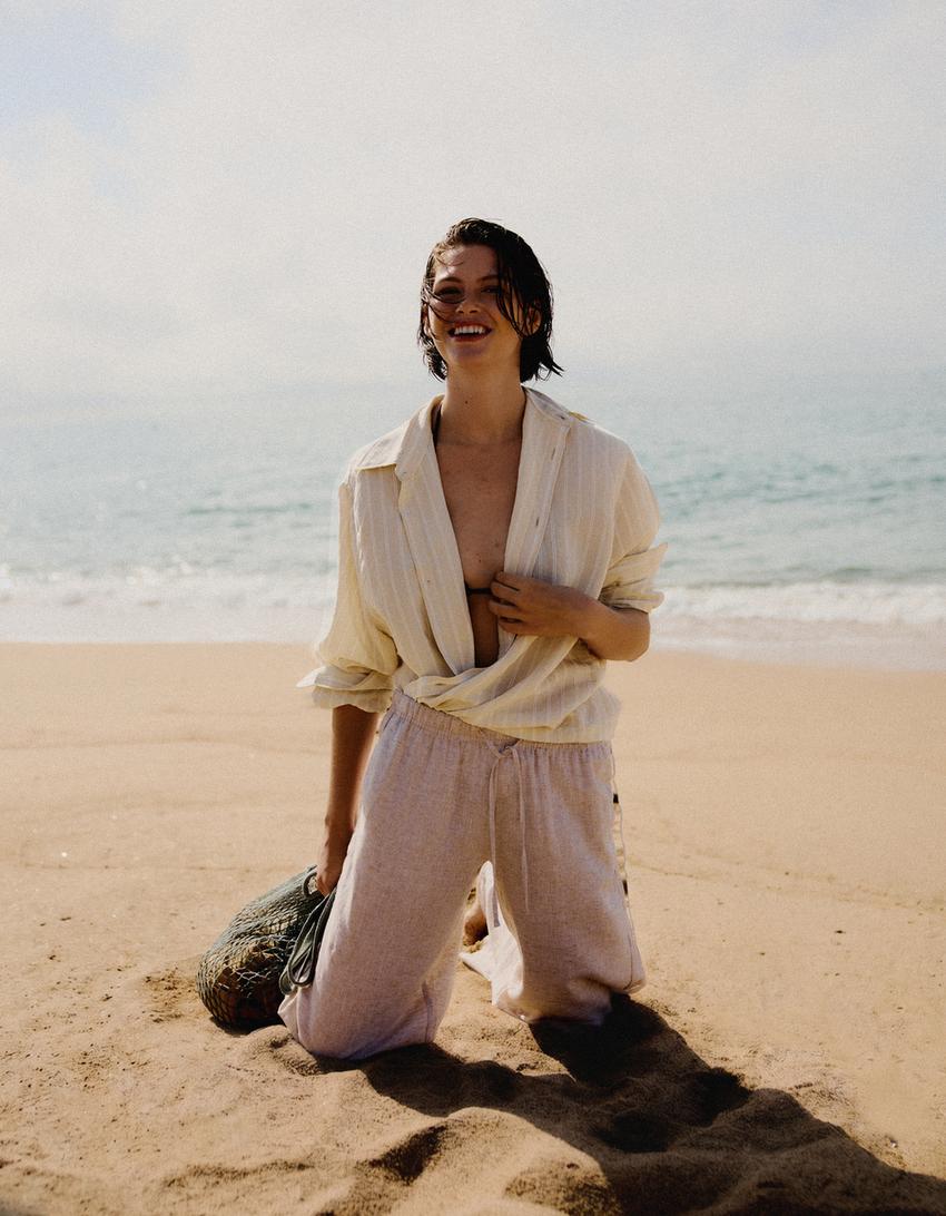 Striped long sleeve shirt-Sand