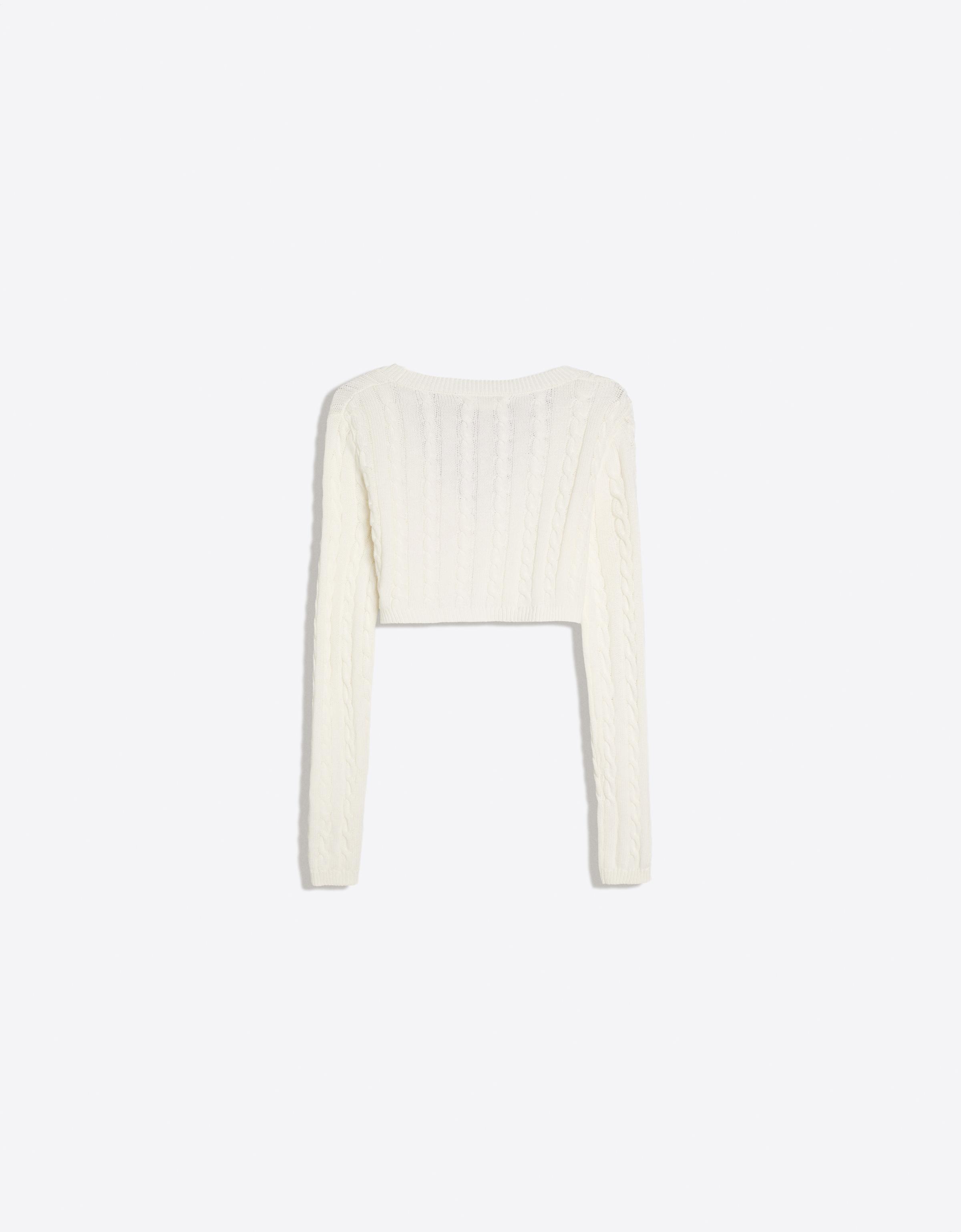 Cropped cable-knit cardigan — Cream