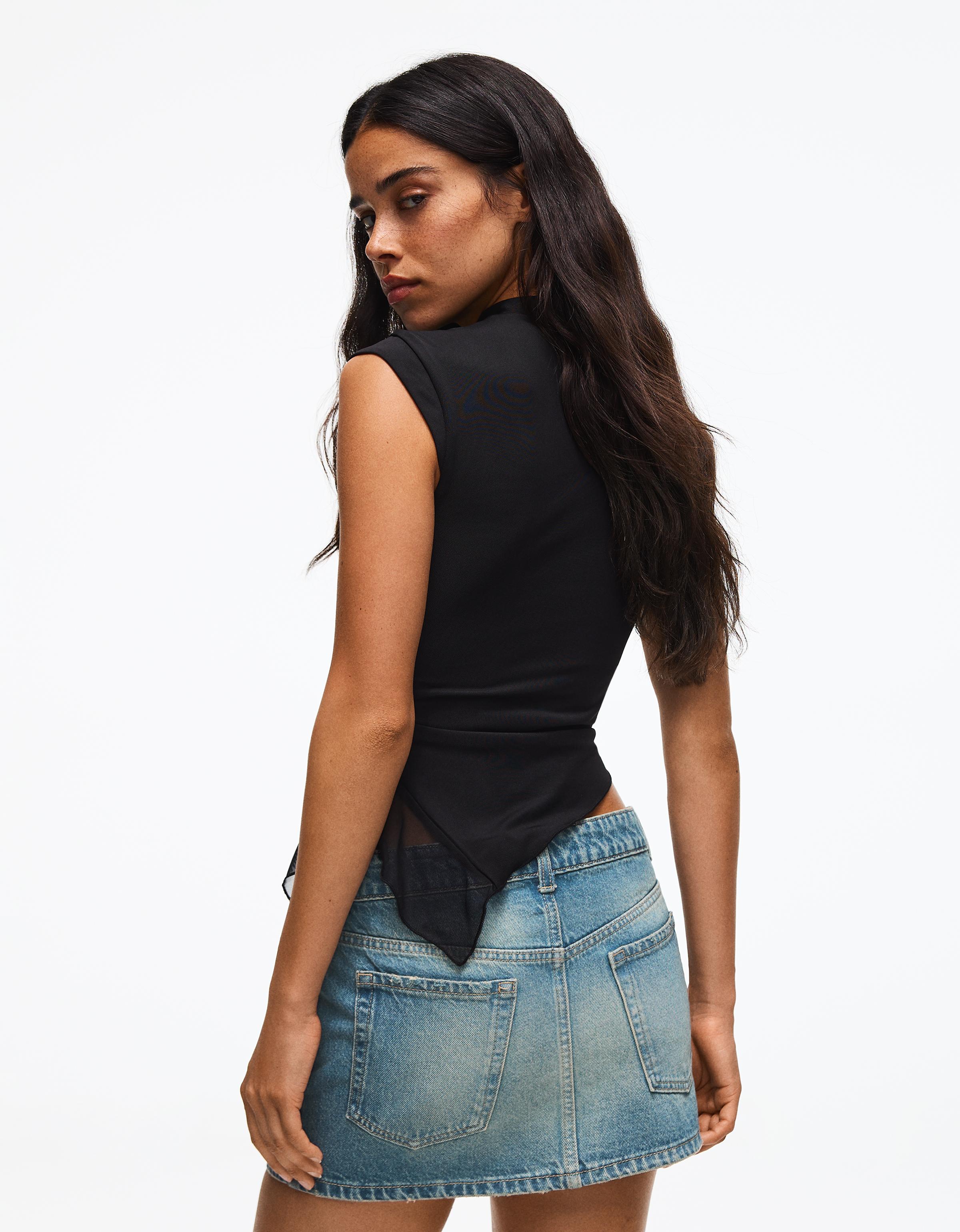 Rhinestone denim skirt — Light blue