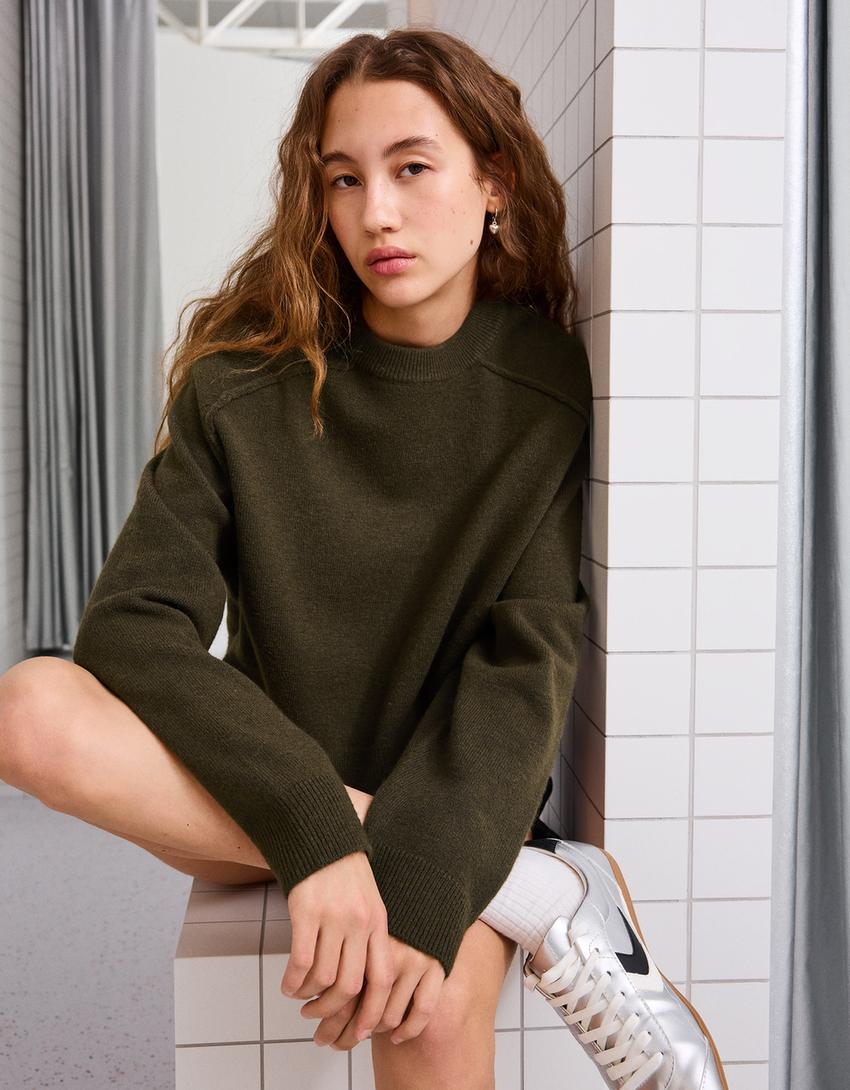 Adīts džemperis ar šuvēm-Zaļš