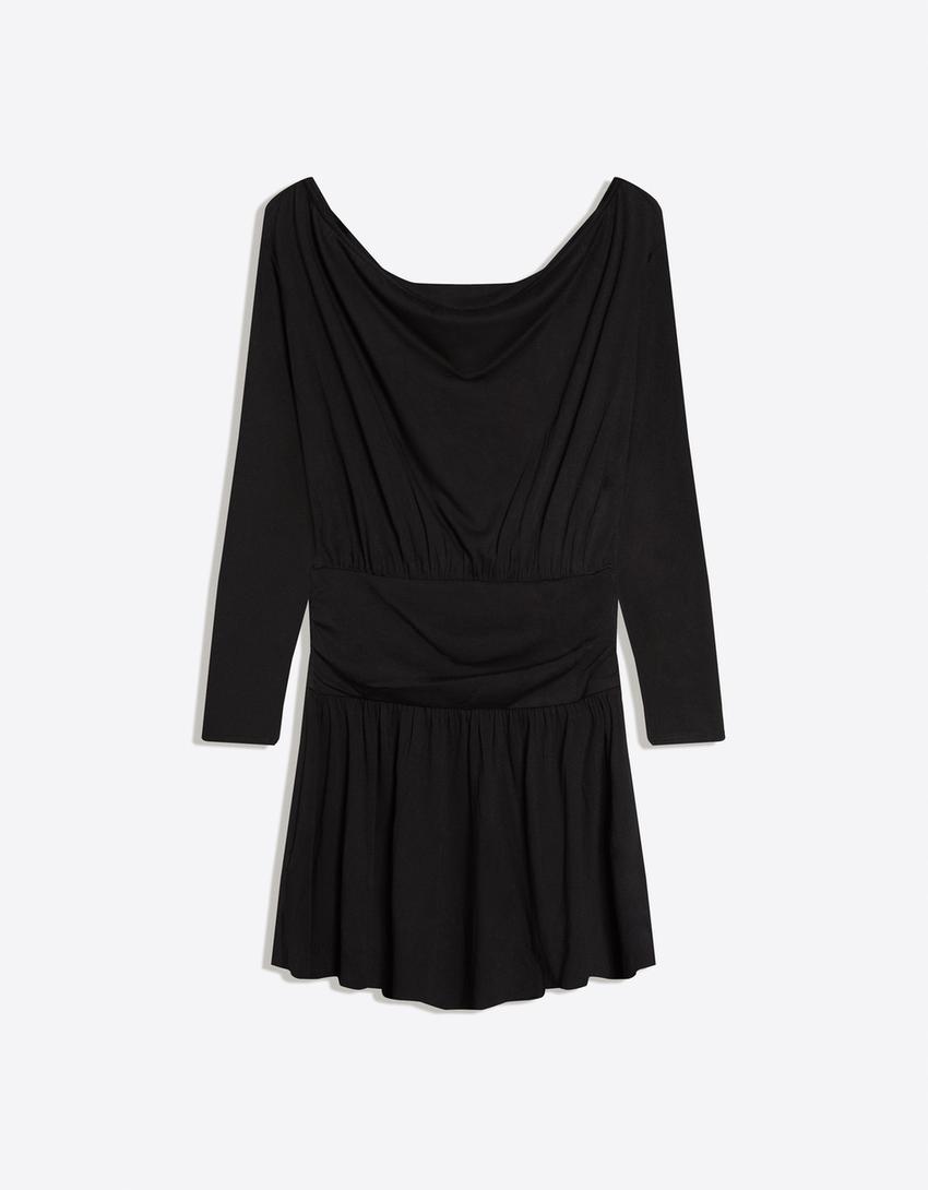 Rochie mini mânecă lungă bandă-Negru