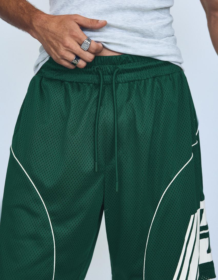 Bermuda mesh contraste print-Verde