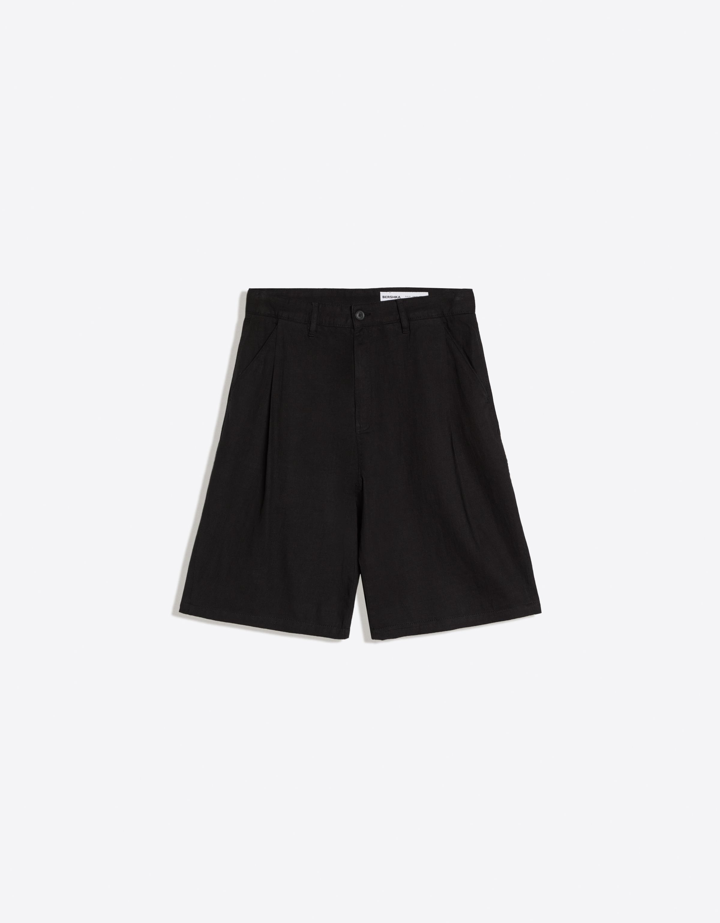 Super baggy linen Bermuda shorts — Black (alternate view)