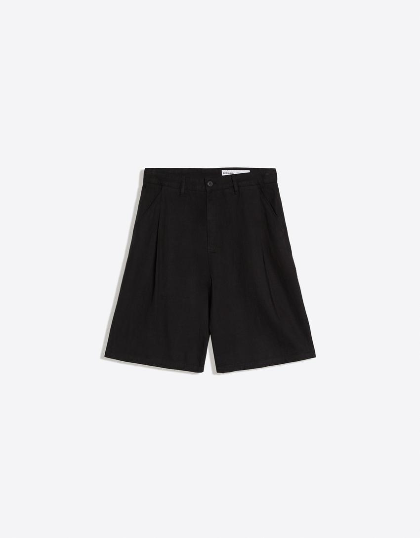 Keten karışımlı super baggy fit bermuda şort - Görsel 6