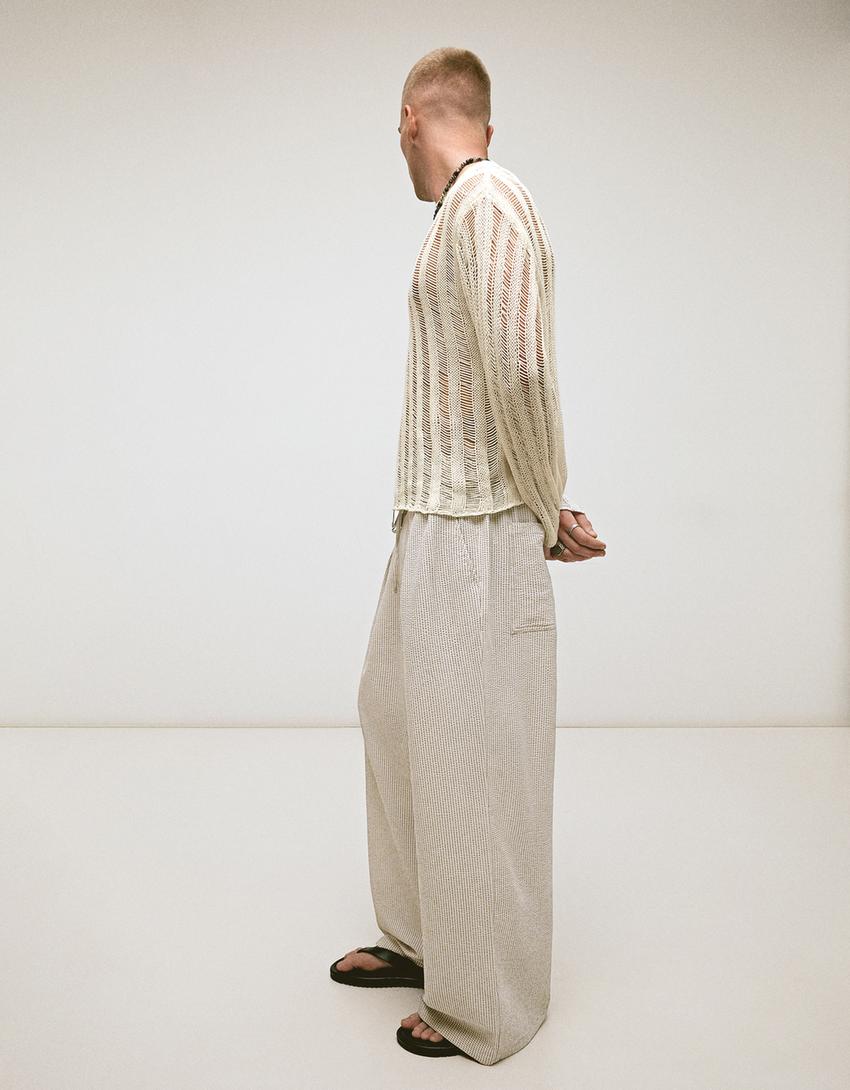 Mega baggy checked trousers-Sand