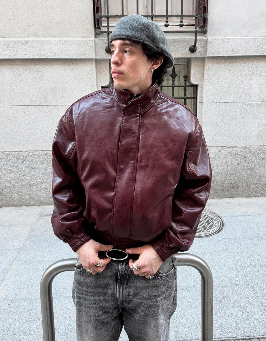 Jacke in Lederoptik-Bordeaux