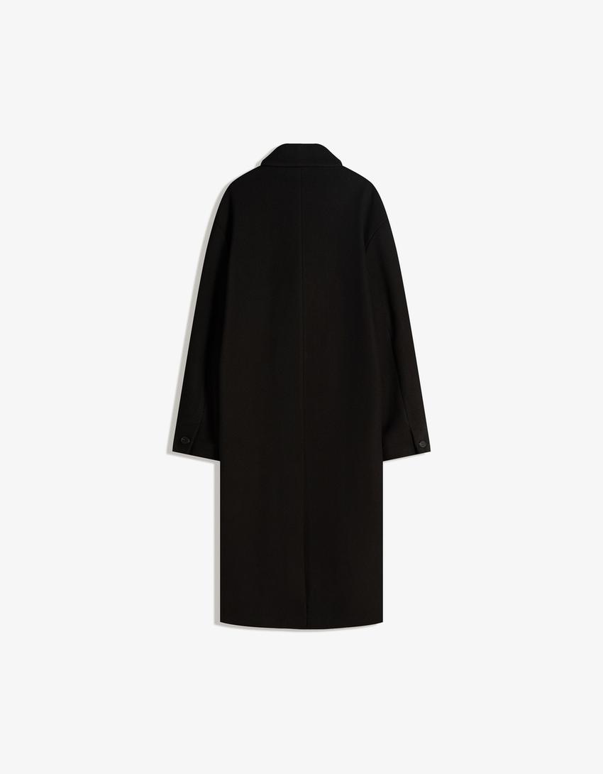 Double-breasted wool cloth coat-Black