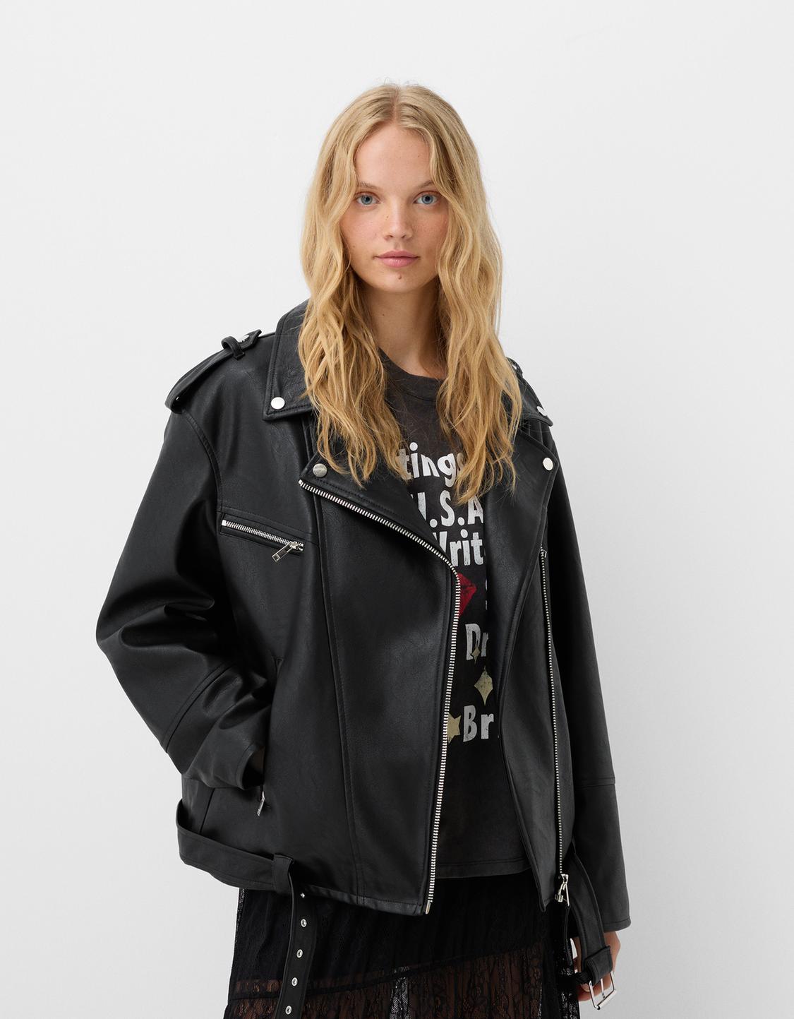 Giubbotto biker effetto pelle oversize