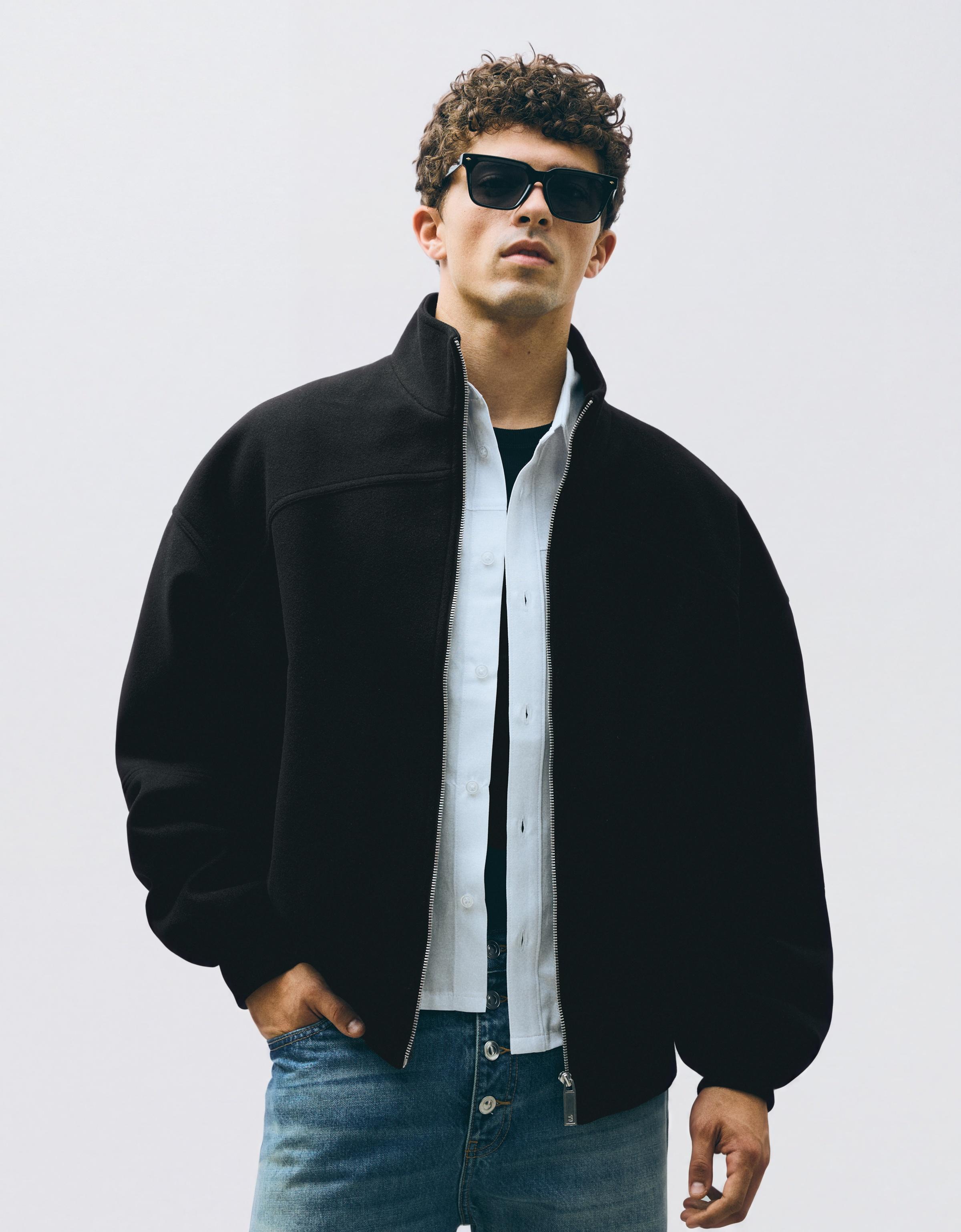 Felt-effect bomber jacket — Black