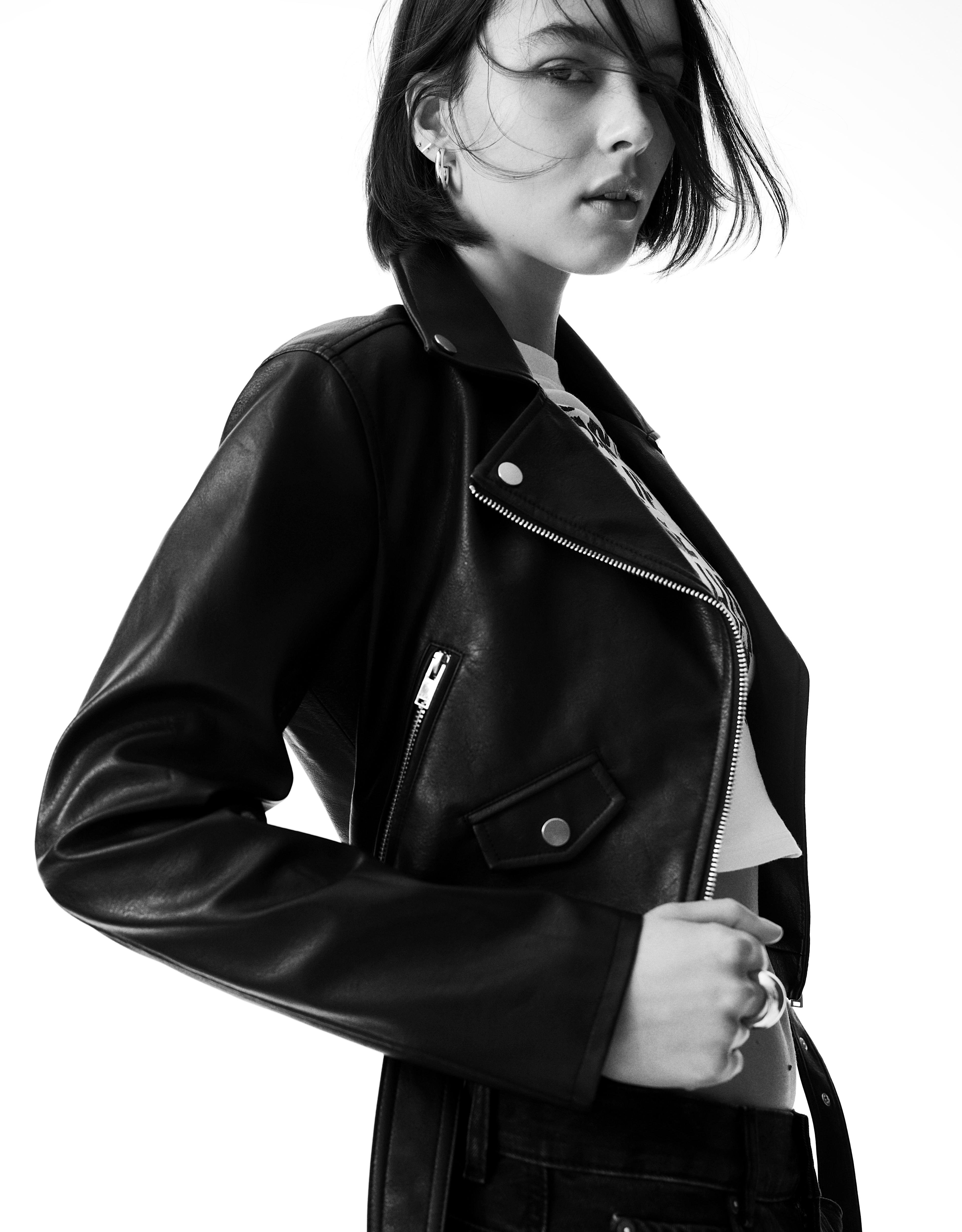 Leather effect biker jacket — Black