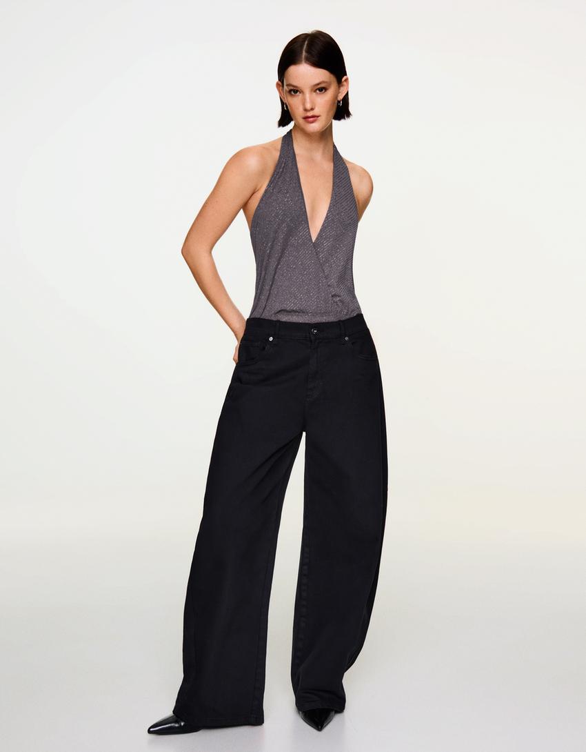 Draped halter body-Dark grey