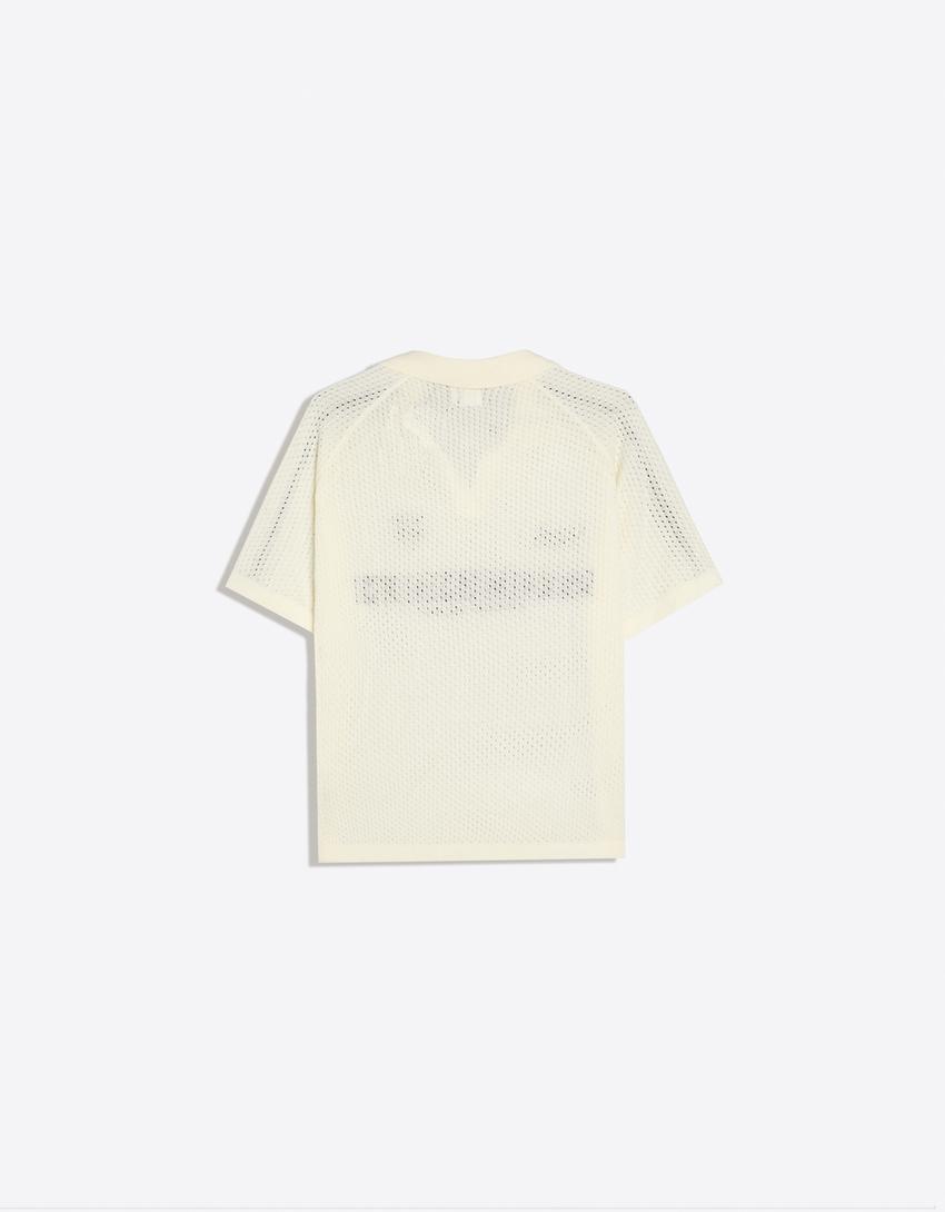 Retro sports printed mesh polo shirt-Off white