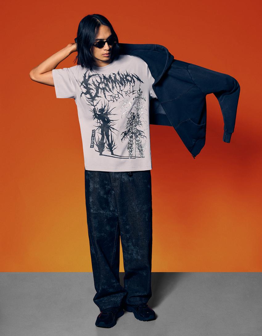 Camiseta manga corta print-Gris