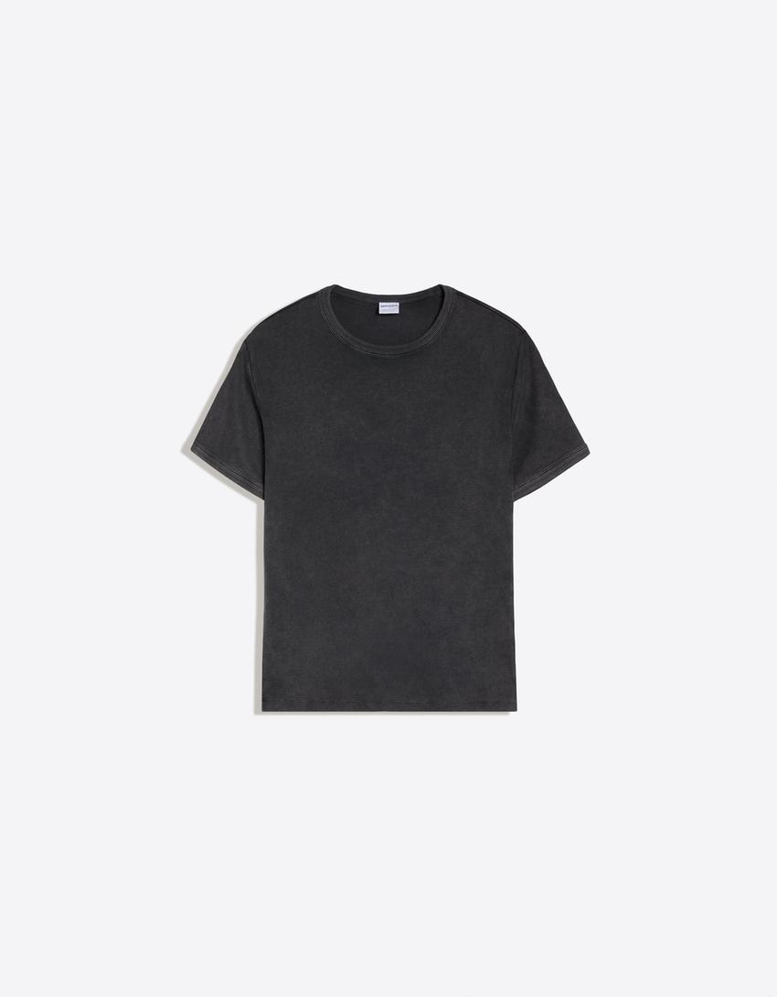 T-shirt côtelé slim fit-Gris