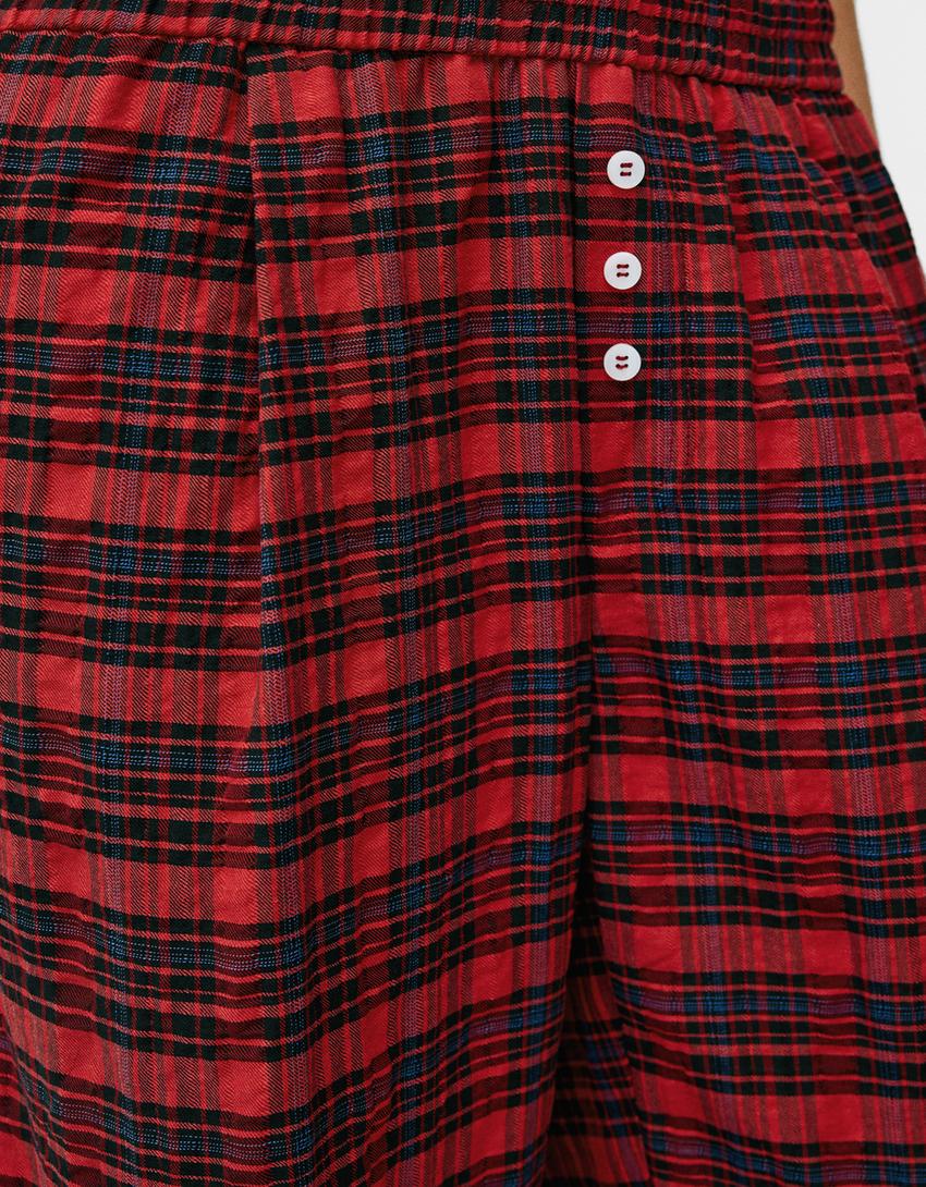 سروال بقصة مستقيمة ونقشة مربعات-أحمر-5