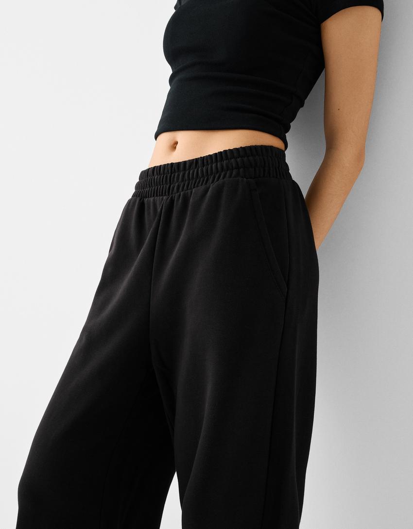 Pantalon wide leg molleton-Noir-3