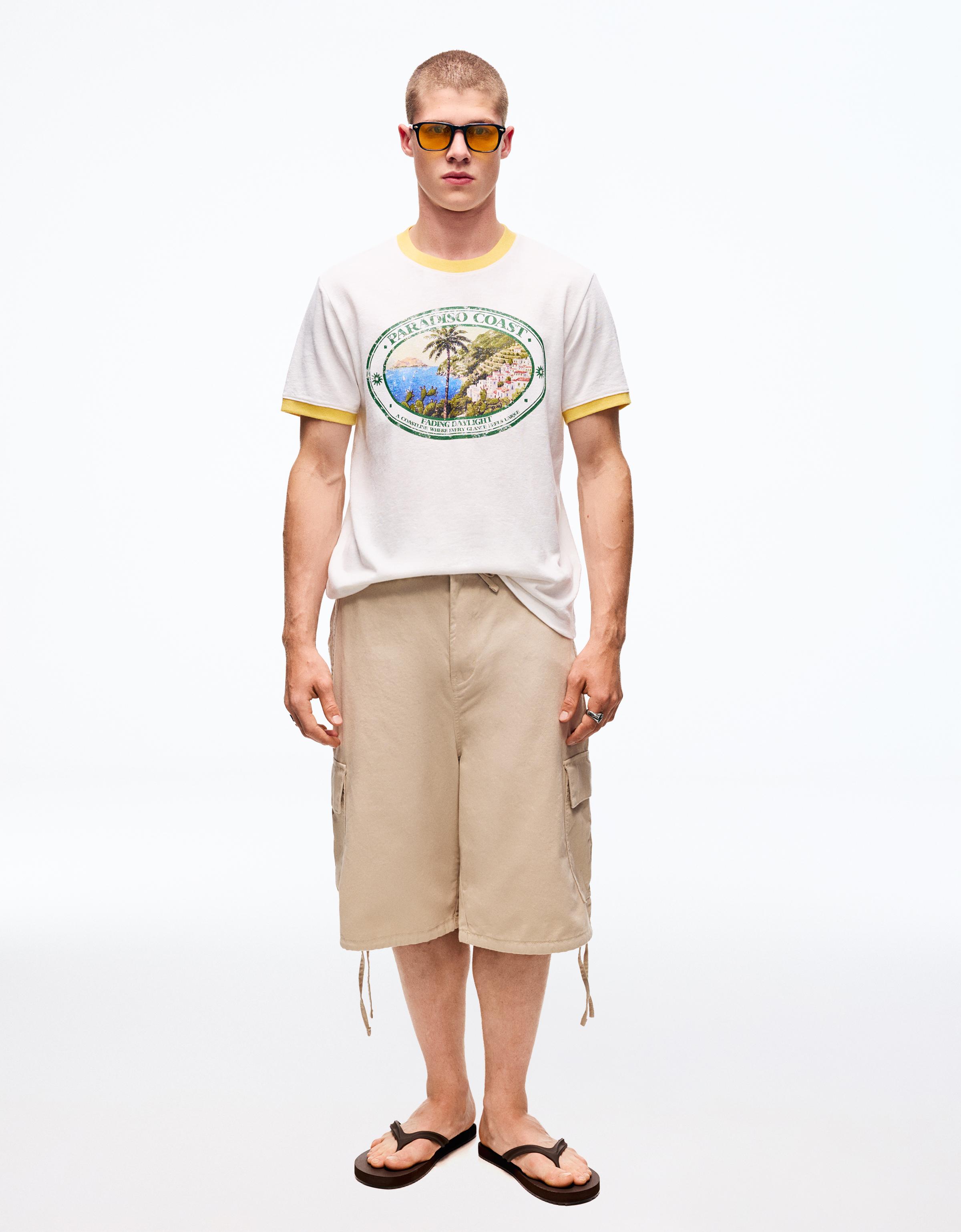 Wide-leg cargo Bermuda shorts — Sand