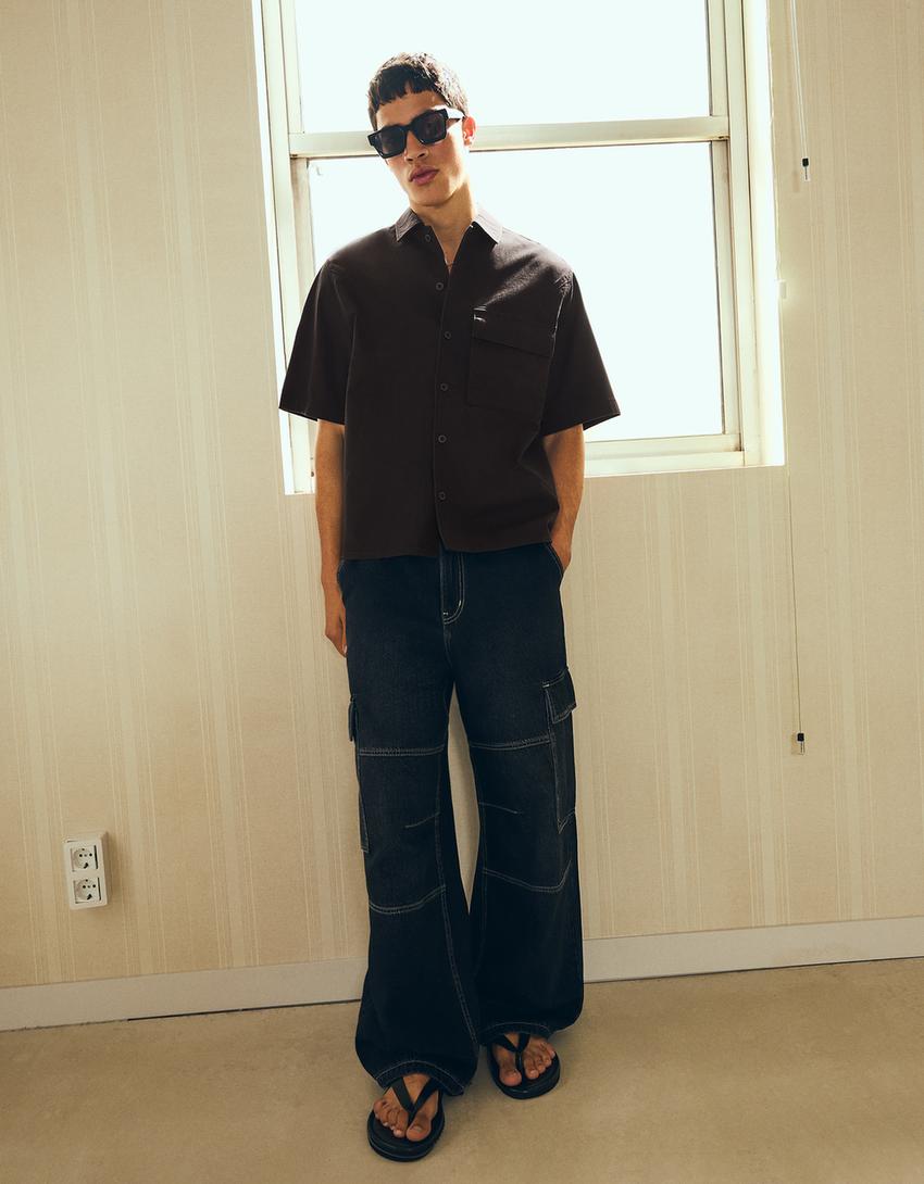 Short sleeve boxy fit shirt-Black