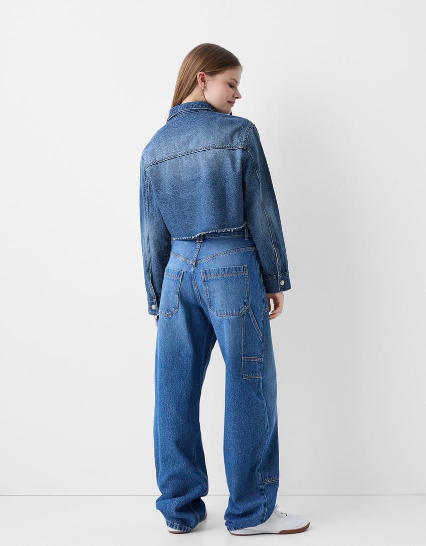 Casaco denim cropped workwear-Azul lavado-1
