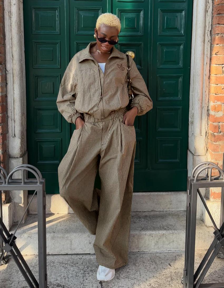 Куртка в клетку с принтом-Верблюжий