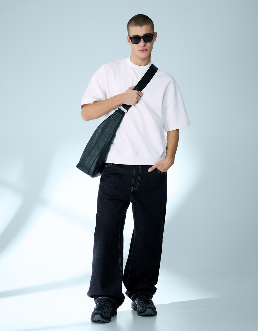 Maglietta a maniche corte in felpa a costine-Bianco Roto