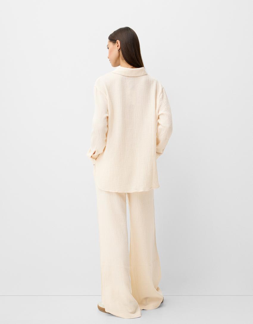 Double fabric chiffon trousers-Sand-2