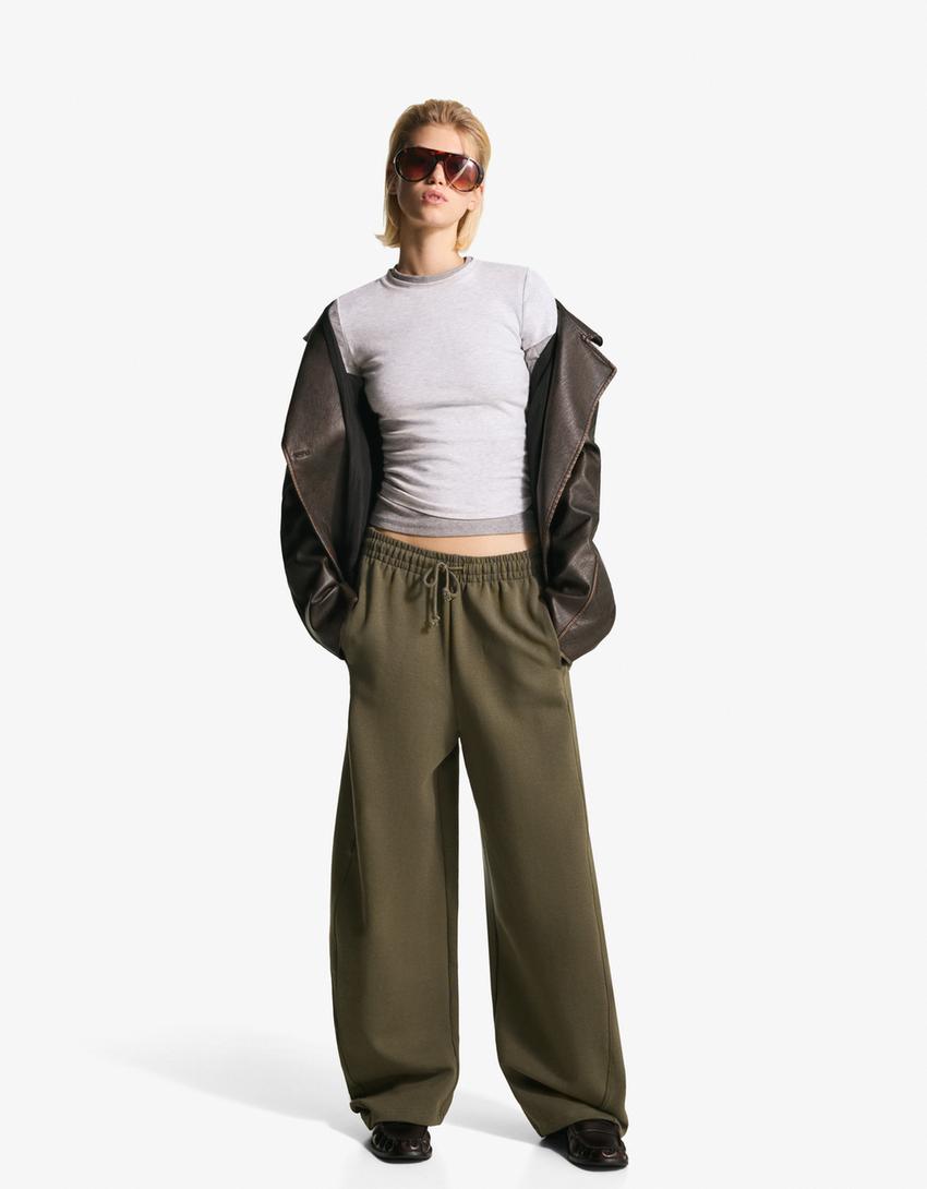 Barrel-Fit-Hose aus Plüsch-Khaki