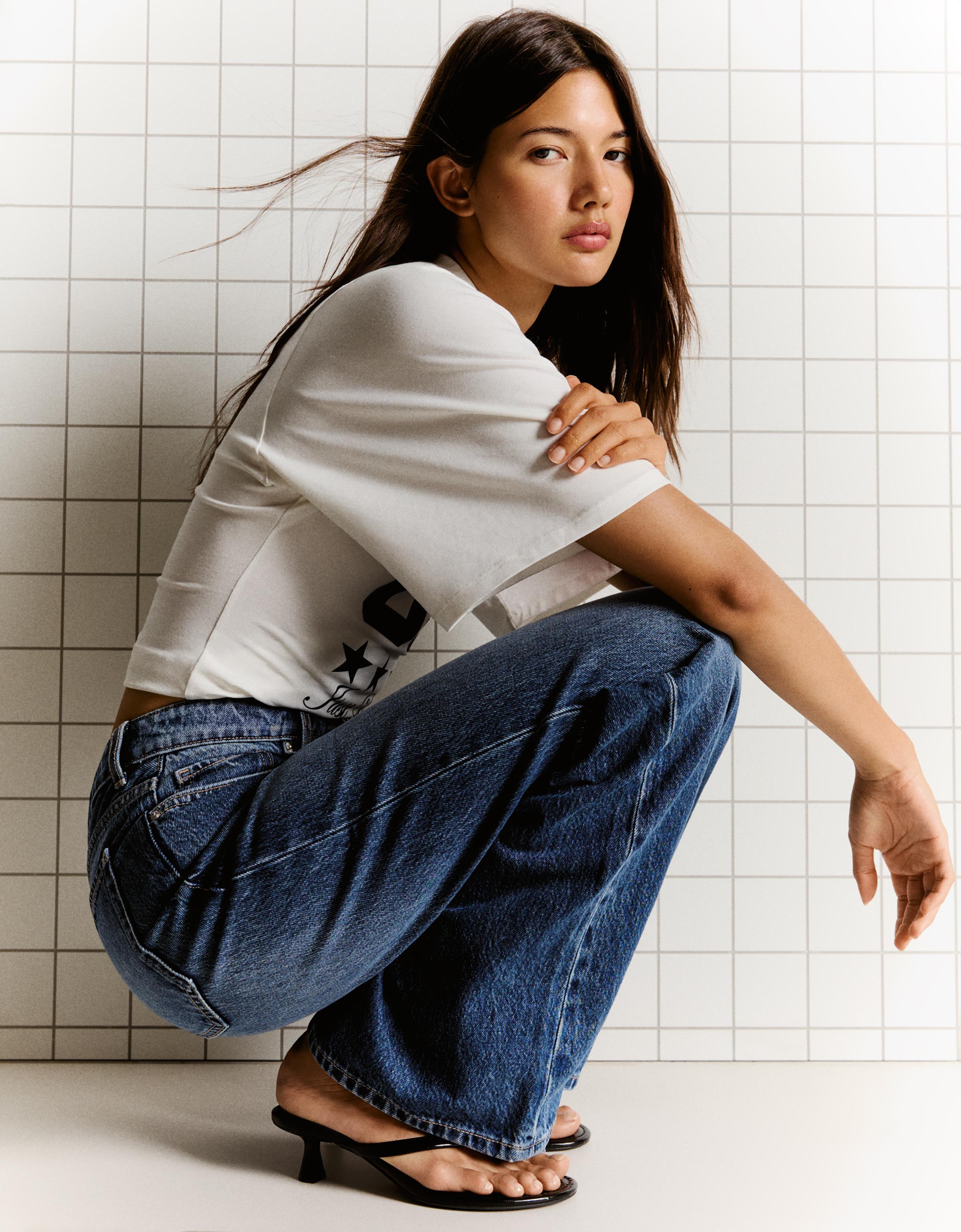 High-waist wide straight-leg jeans — Blue