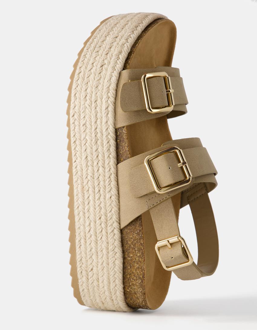 Sandalia plana fibelas xute-Beige-5